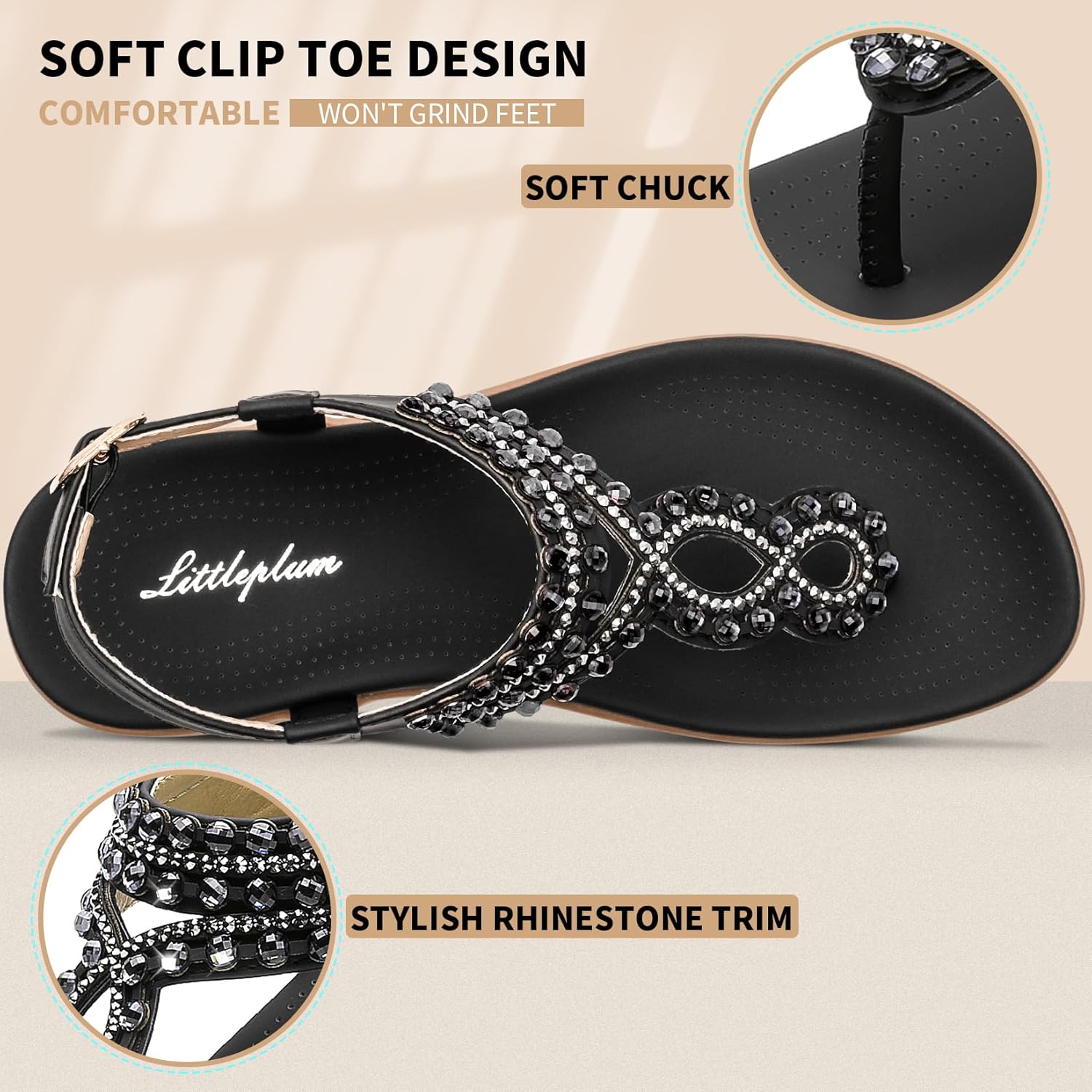 Littleplum Womens Sandals Comfort Arch Support Sandals Summer Walking Shoes Casual Ankle Elastic Flip Flops Shoes - Image 3