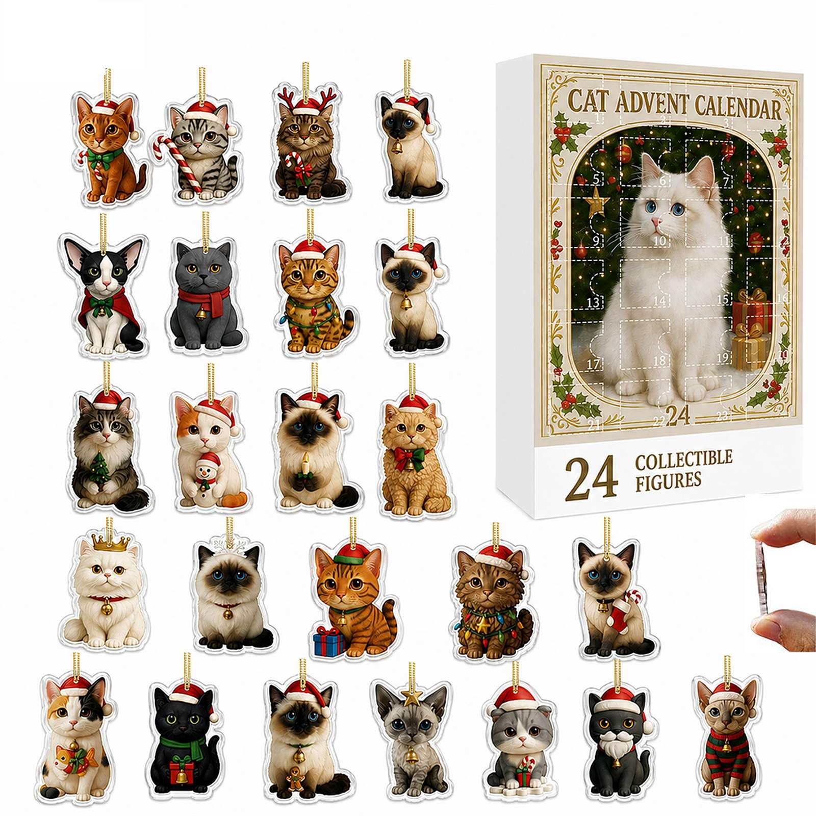 Cat Advent Calendar 2026, 24 Days Christmas Countdown Calendar with 24 Acrylic Cat Ornaments, Cute Holiday Gift for Cats Lovers