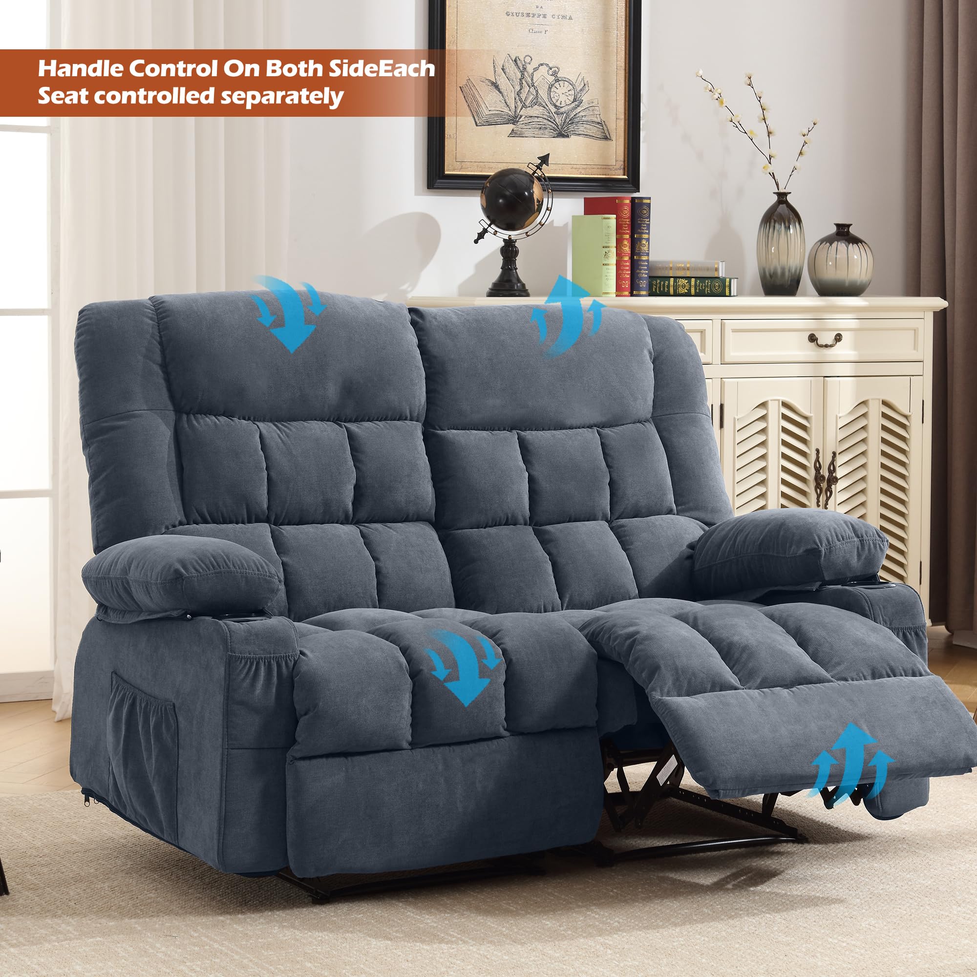 MAHOMICO Recliner Loveseat with Cup Holders for Living Room Love Seat Manual Oversized Recliner with Ergonomic, Side Pocket for Adult view 5