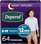 Depend Night Defense Adult Incontinence Underwear for Men, Disposable, Overnight, XL, Grey, 12 Count
