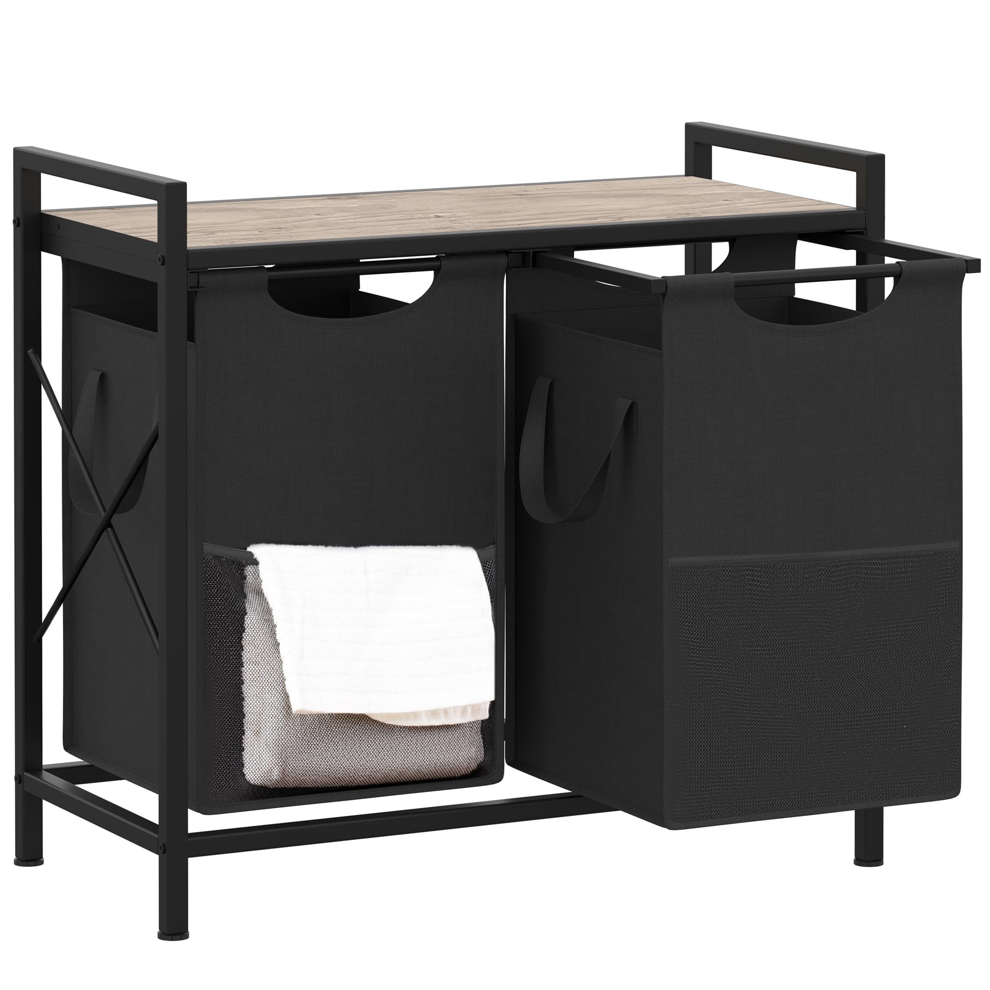 Heybly Laundry Hampers, 2 Ă— 12.5 Gal Laundry Basket with Large Desktop Sorter for Laundry Room organization, Bathroom and Dorm Laundry Bags on Storage Shelf Greige HLH002SG