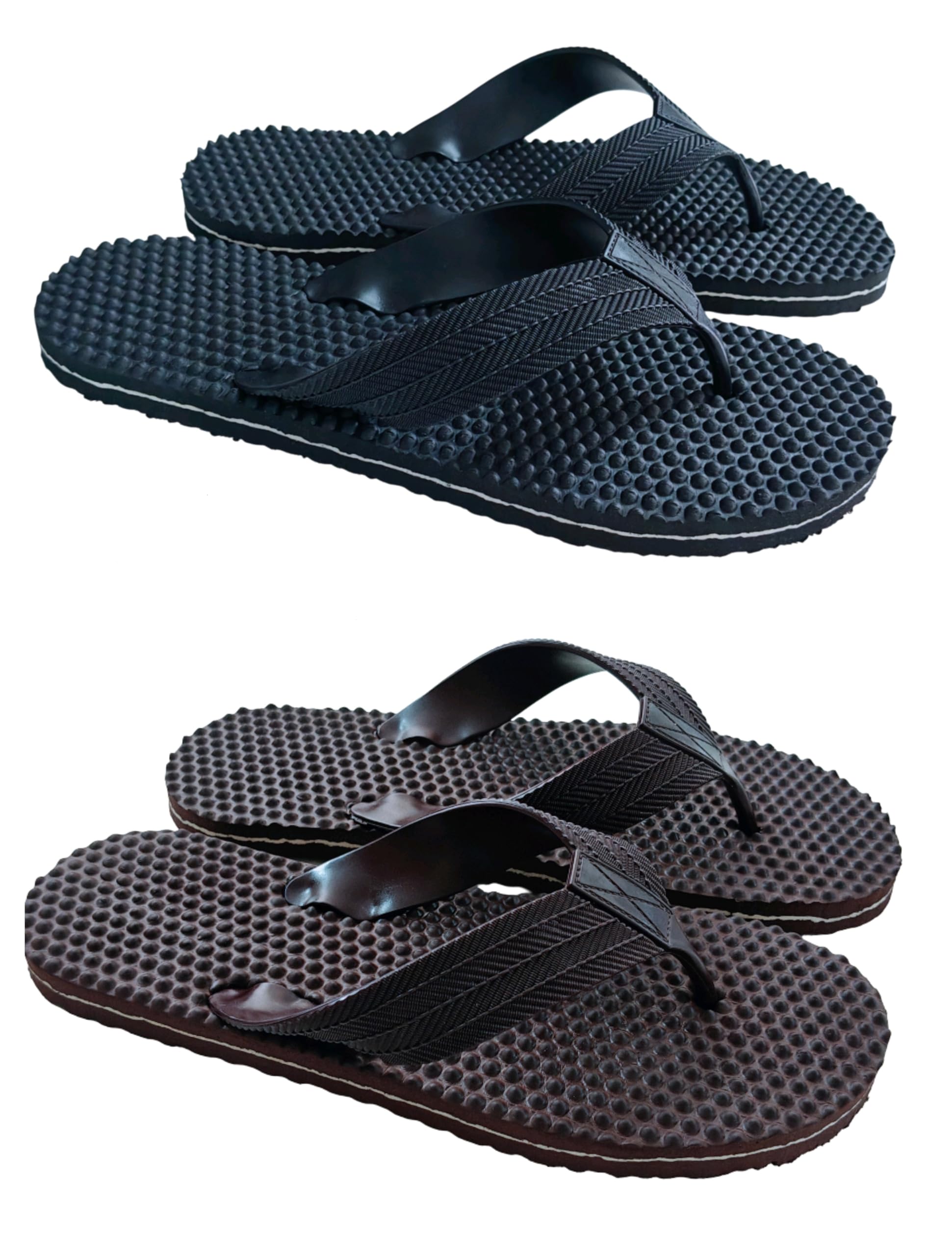 Comfort Plus Men's Massage Texture Rubber Flip Flops, Black, Anti-Skid Water Resistant Indoor Outdoor Slippers with Geometric Pattern-image-2