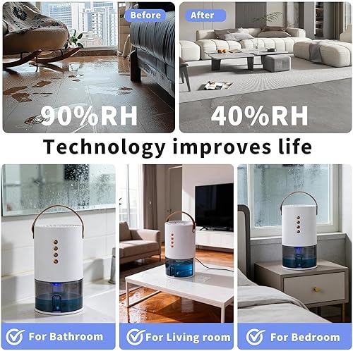 Miniatura 6 de Deshumidificadores para el hogar, deshumidificador pequeño de 60 onzas para sótano. Deshumidificador portátil para dormitorios, baños, armarios y