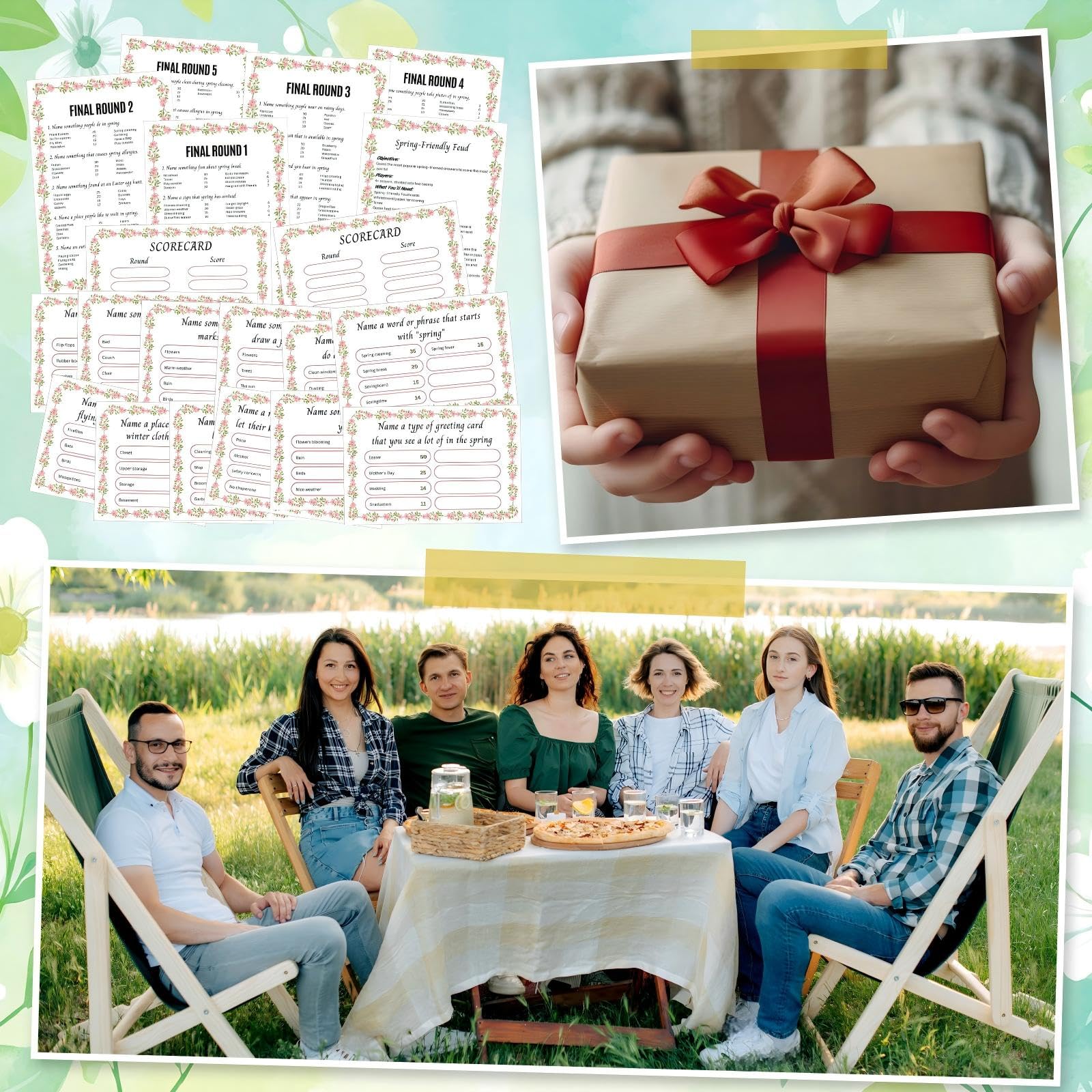 Juego de feudo amigable con la primavera con zumbadores de 2 respuestas, tarjetas de enemistad florales para juegos familiares, diversión nocturna, cuestionario de trivia para fiestas, oficina