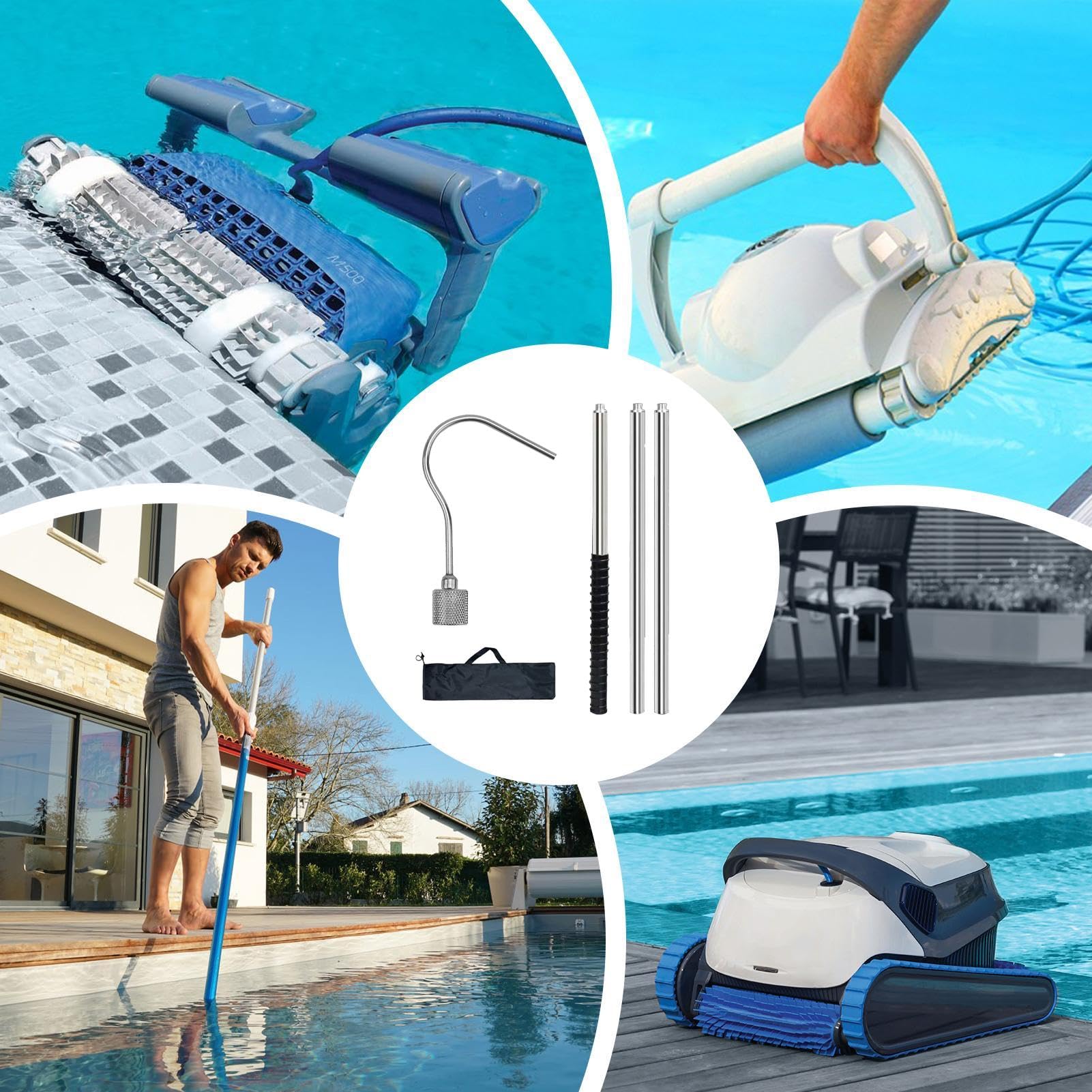 Gancio Telescopico Per Aspirapolvere Robot Da Piscina | Asta In Acciaio Inox Da 183 Cm Per Recupero E Pulizia - 2