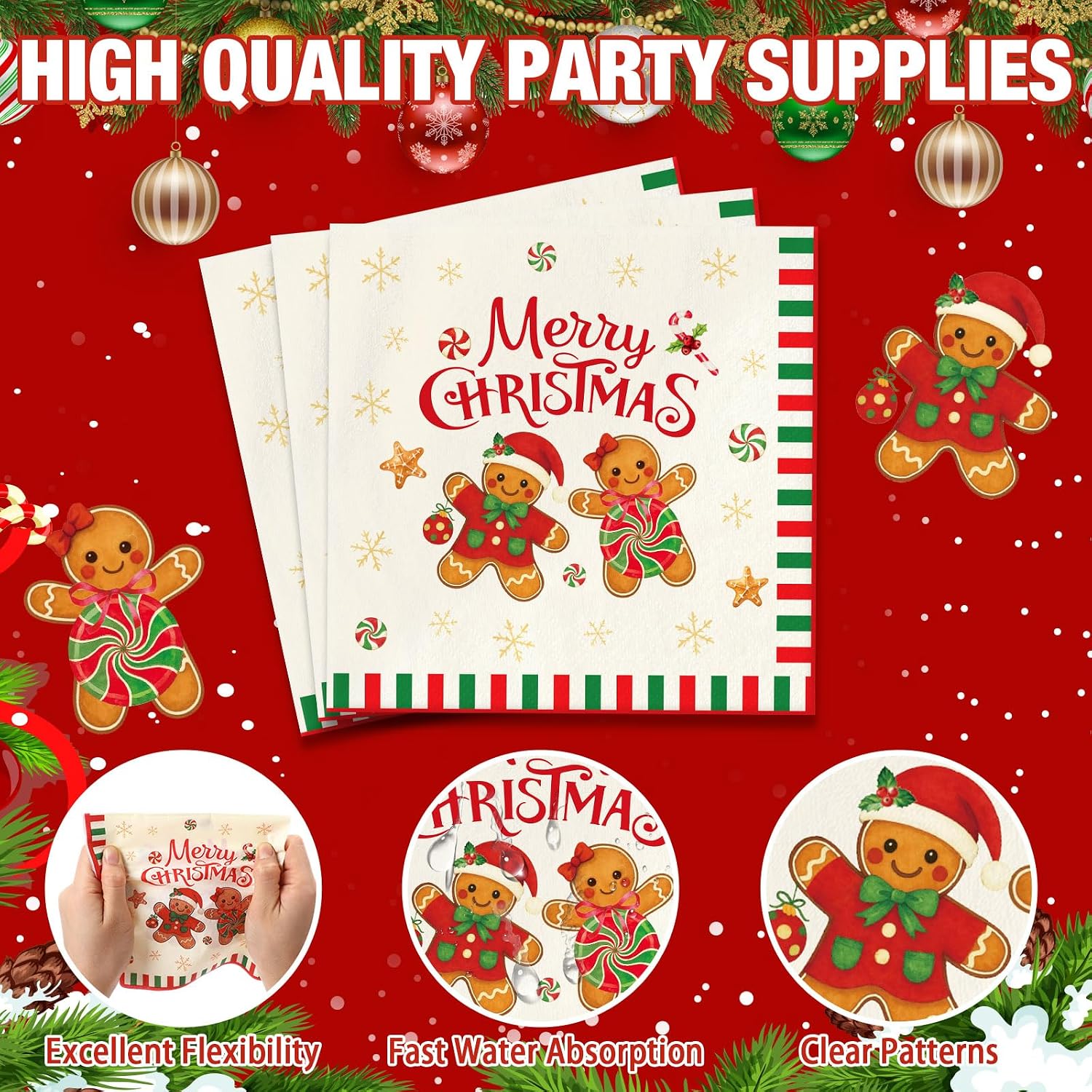 Maxdot 100 Pcs 100 Pcs Christmas Plates and Napkins 10 x 12 Inch Disposable image 3