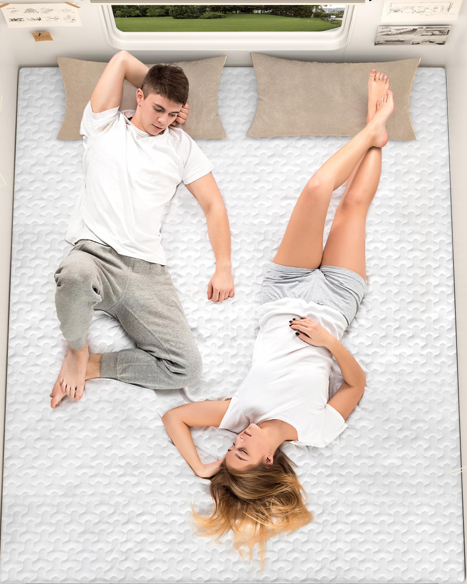 Cubrecolchón de espuma viscoelástica de 4 pulgadas [RV King] para RV con funda ultrasuave, certificado CertiPUR-US, 72 x 80 pulgadas