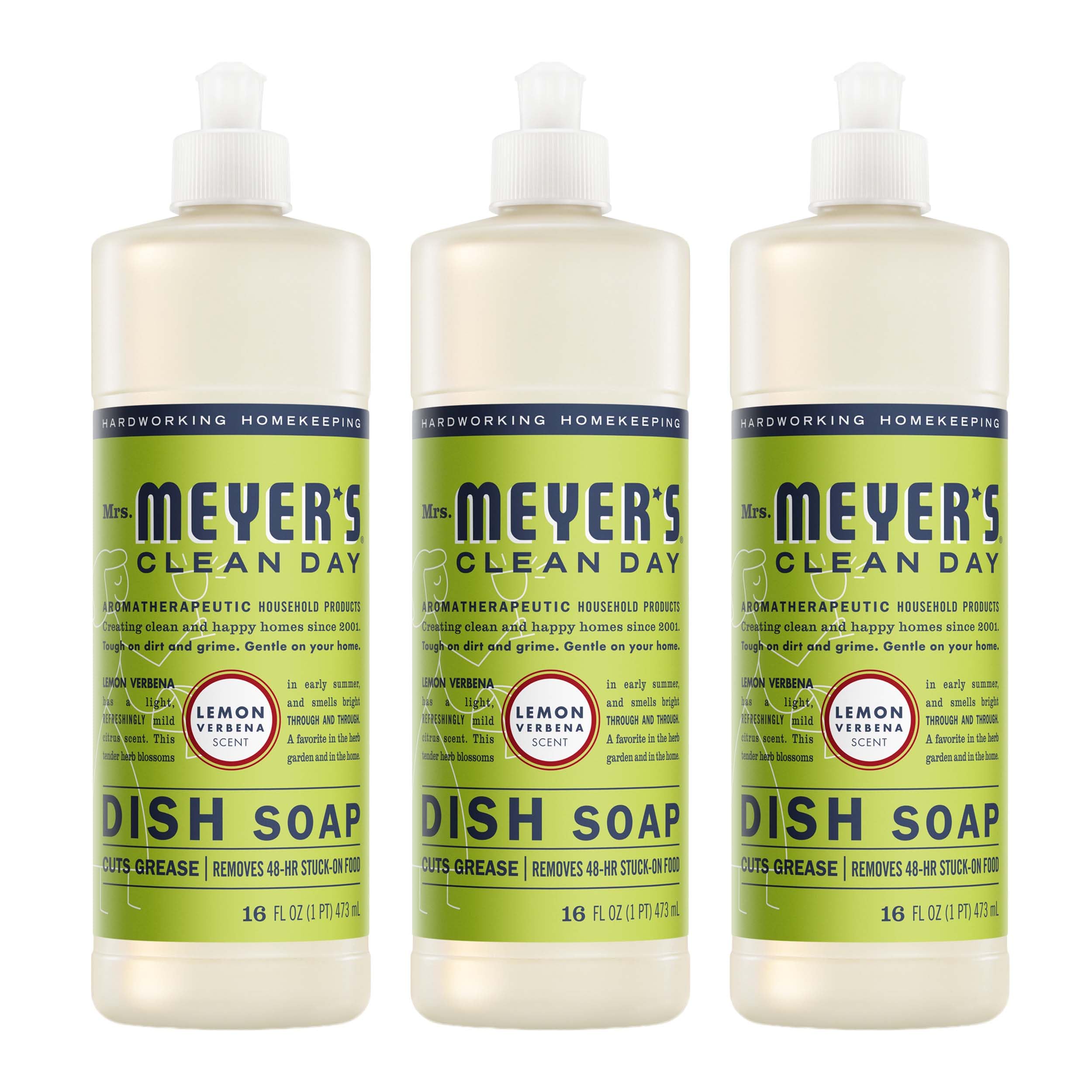 MRS. MEYER'S CLEAN DAY Liquid Dish Soap, Lemon Verbena, 16 fl. oz - Pack of 3