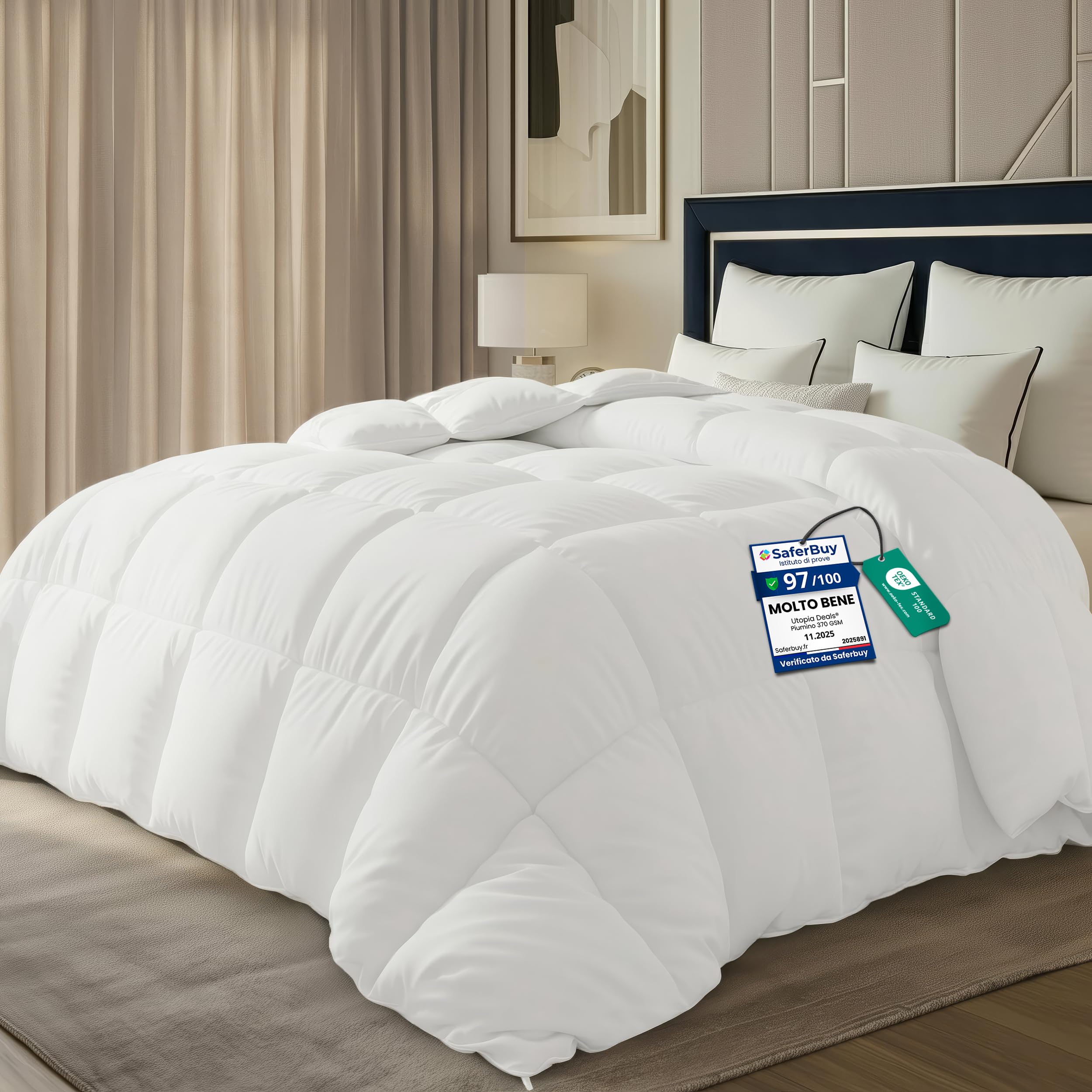 Utopia Bedding Invernale Piumone - Piumino Letto Matrimoniale - Trapunta Matrimoniale 100% Microfibra in Fibra Cava (Bianco, 230 x 220 cm - 350 gsm)