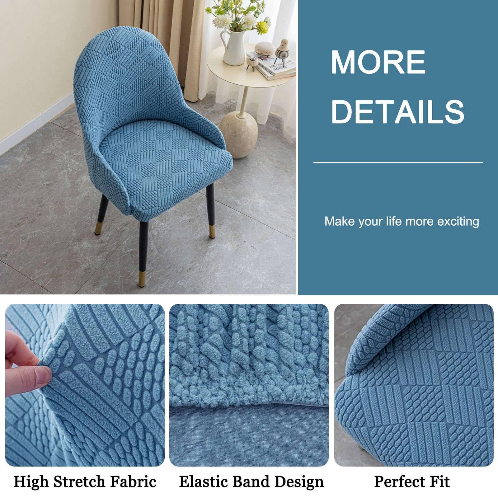 Fundas Sillas De Comedor Elasticas, Comedor Sillas Cubiertas con Brazos Respaldo con Reposabrazos Extraíble Fundas para Sillas De Comedor Lavable para Comedor-Azul-Pack de 4