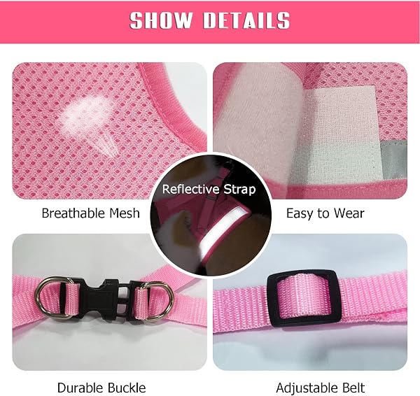 FEimaX Imbracatura e Guinzagli Set per Cani, Pettorina Imbottita a Morbida per Cuccioli e Gatti, Imbracature di Traspiranti Regolabili Riflettenti per Camminare, Corsa, Allenamento - 2