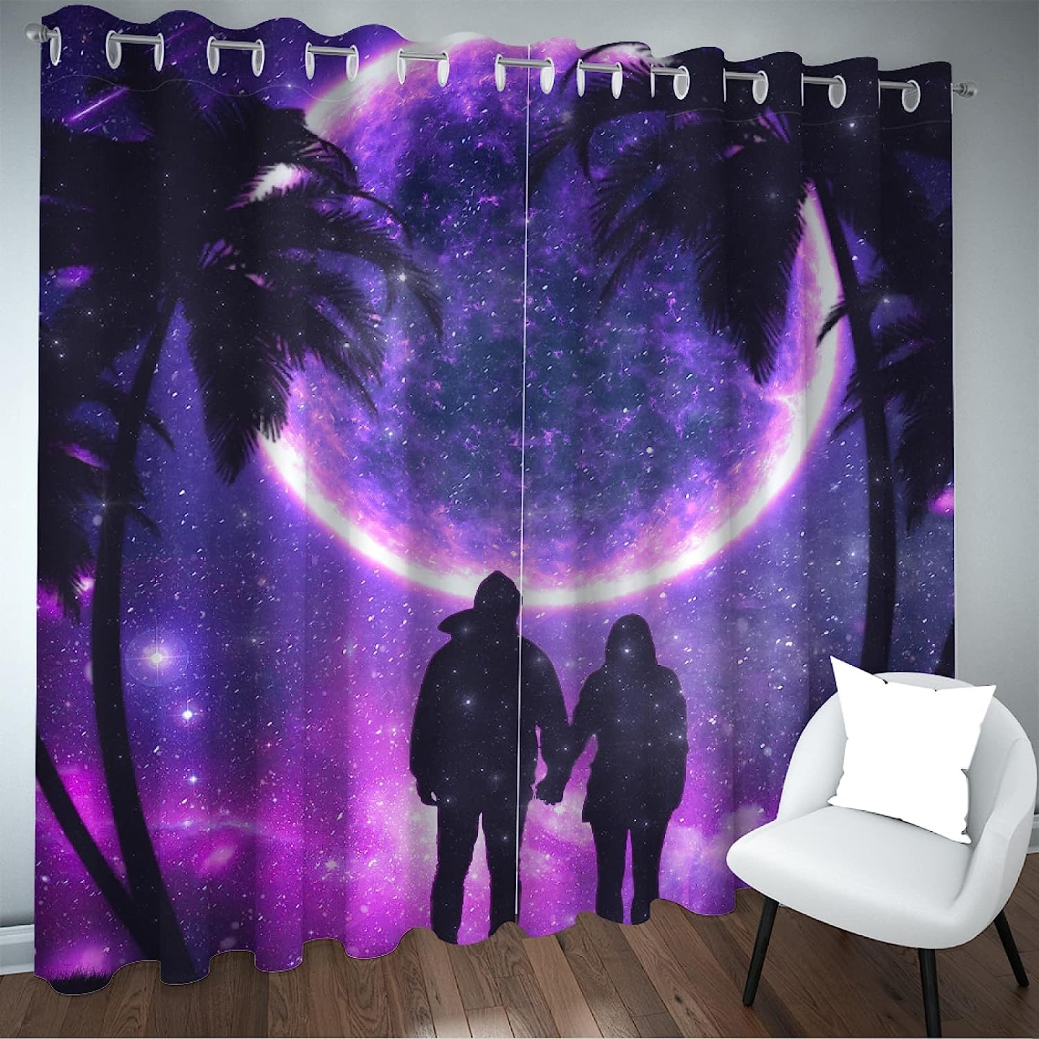 Vorhang Verdunkelung Mit Ösen Wohnzimmer Modern Lila Sternenpaar 3D Vorhänge Fenster Kinderzimmer 280 X 180 cm Schlafzimmer Vorhänge Gardinen Blickdicht 2Er Set - Kinder Bedruckte Vorhänge-7Z0Y+R8K
