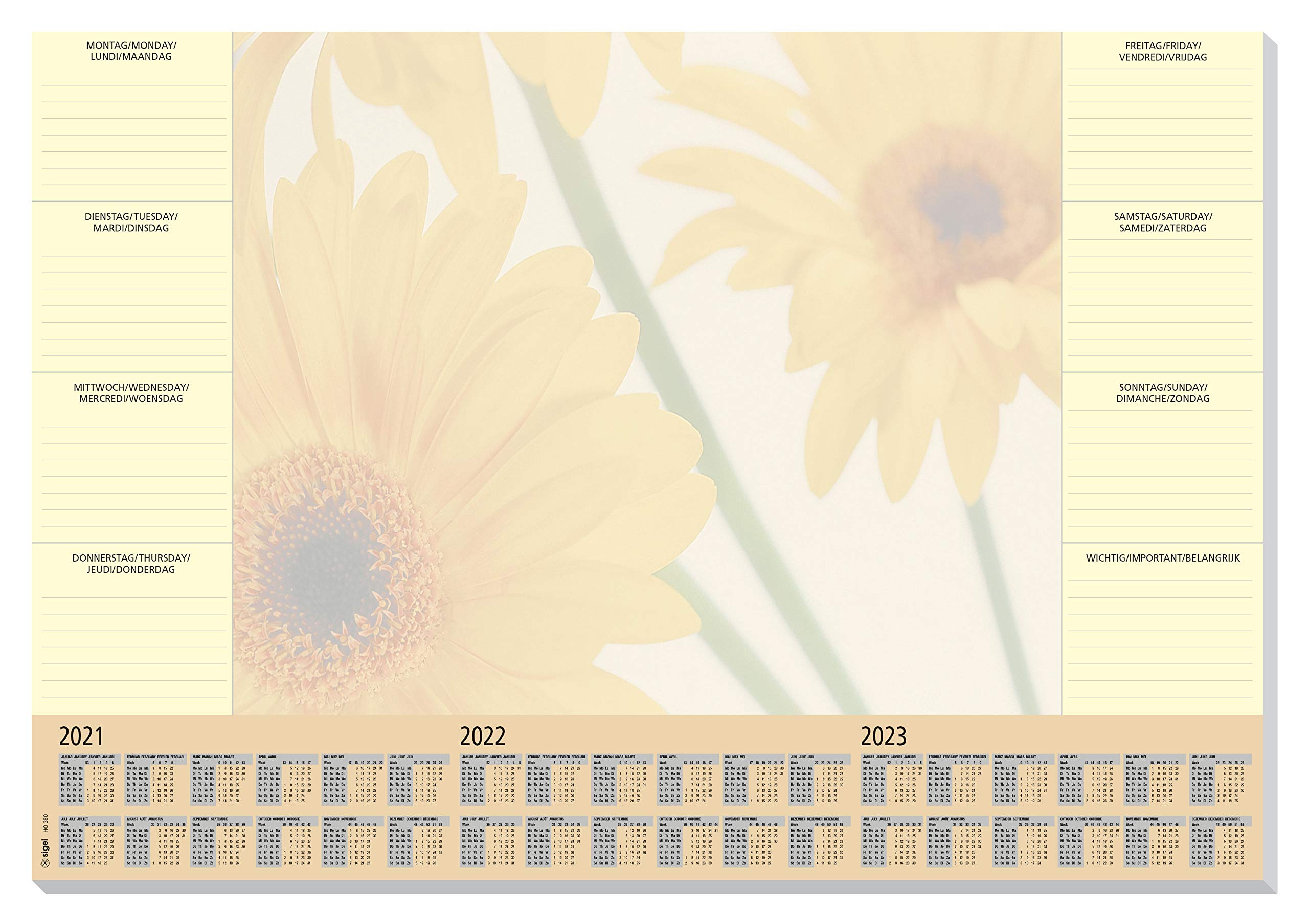 SIGEL HO380 Paper Desk Pad, with 3-year calendar, A2 (59.5 x 41 cm), design finesse, 80gsm, 30 sheets