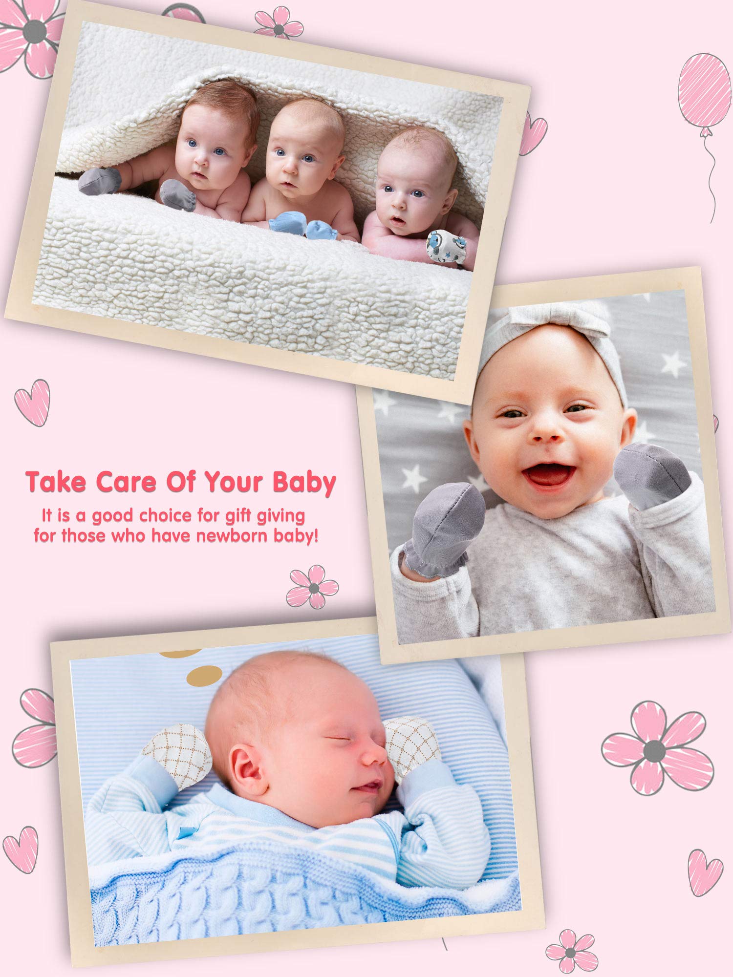 24 Pairs Unisex Newborn Baby Cotton Mittens Cute Baby No Scratch Mitten Gloves for 0-6 Months Baby Boys Girls 4