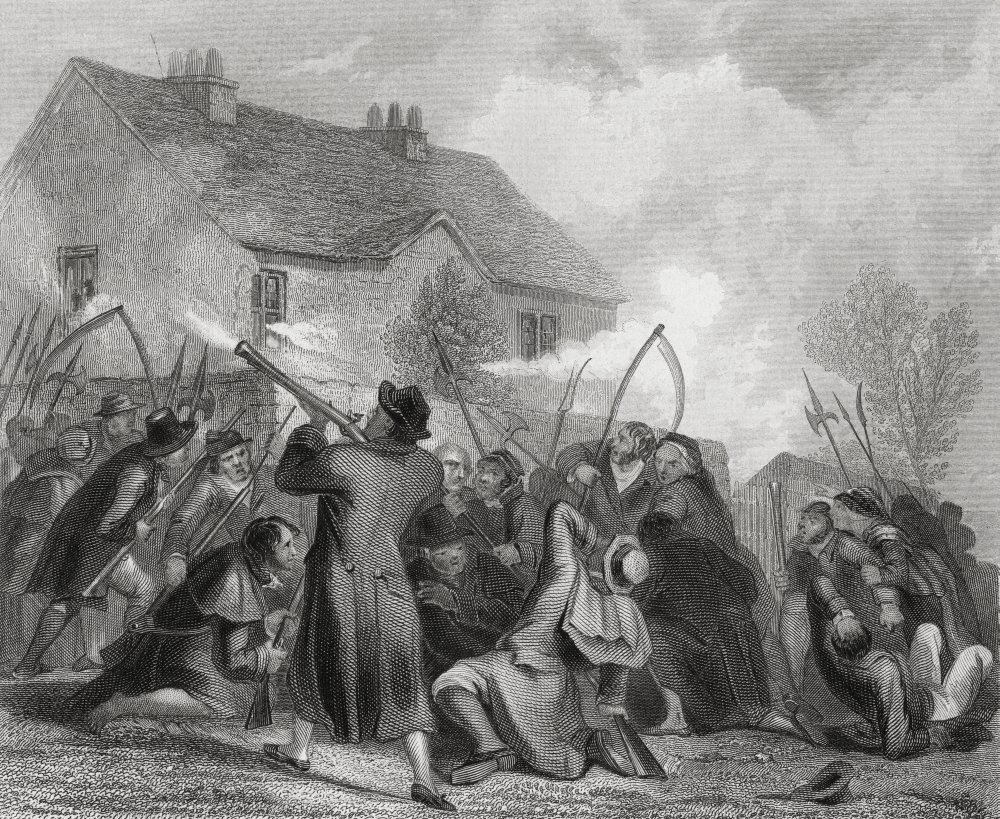 Attack On The Police by The People Under Smith O'brien In Ballingarry, Tipperary della contea, Ireland nel 1848. William Smith O'brien, 1803 To 1864. Nazionalista irlandese, Membro Del Parlamento e