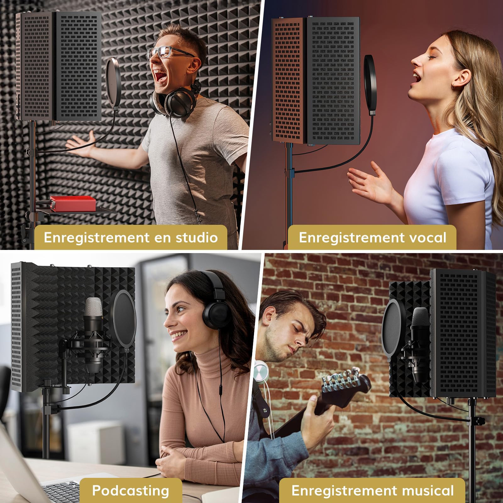TONOR Bouclier D'isolation pour Micro, Bouclier en Mousse Absorbante Haute Densité avec Filtre Anti-pop et Support de Trépied, Design Pliable pour Podcasts, Streaming, au Chant, 178 cm, T65