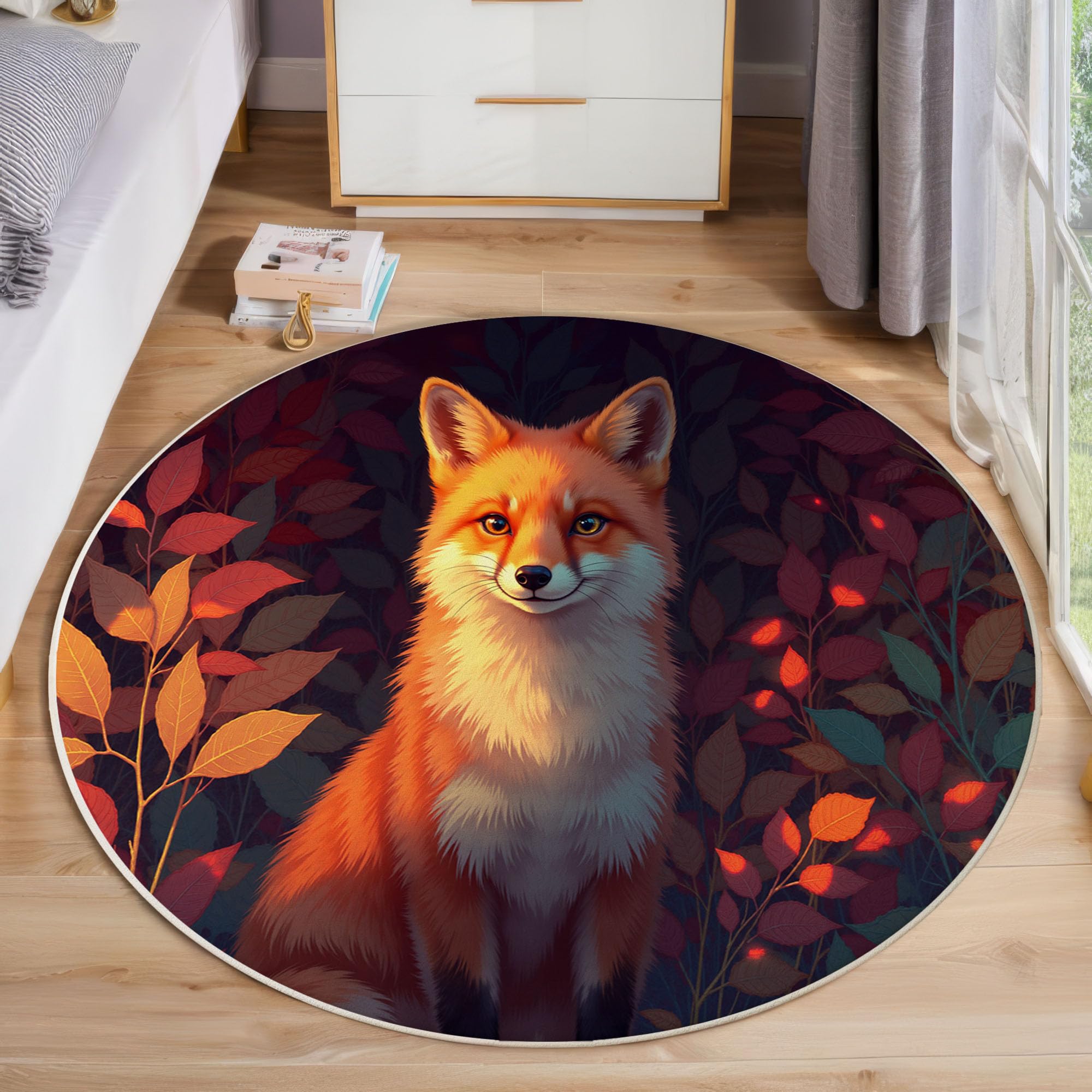 Tapis enfant antidérapant et lavable renard orange pour chambre de bébé