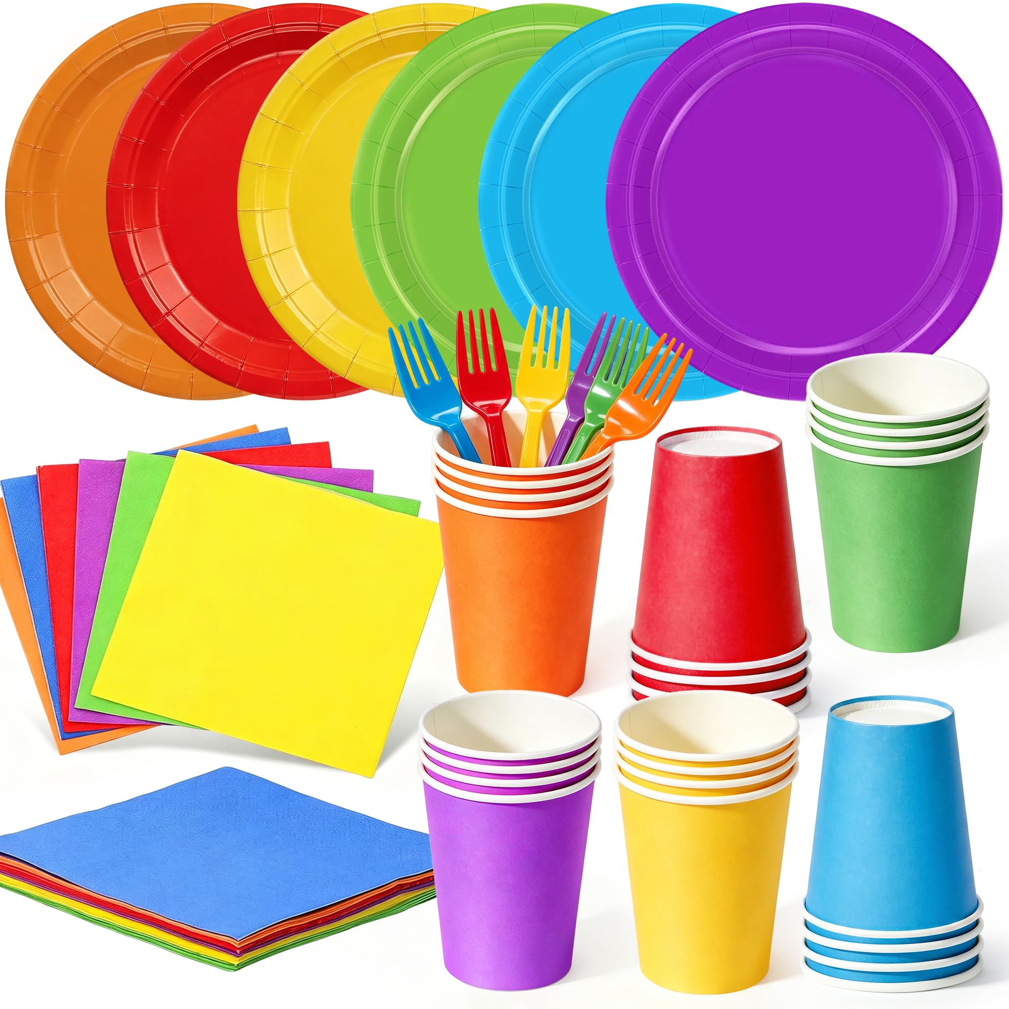 120Pcs Colorful Paper Party Plates Cups and Napkins, Party Tableware Set