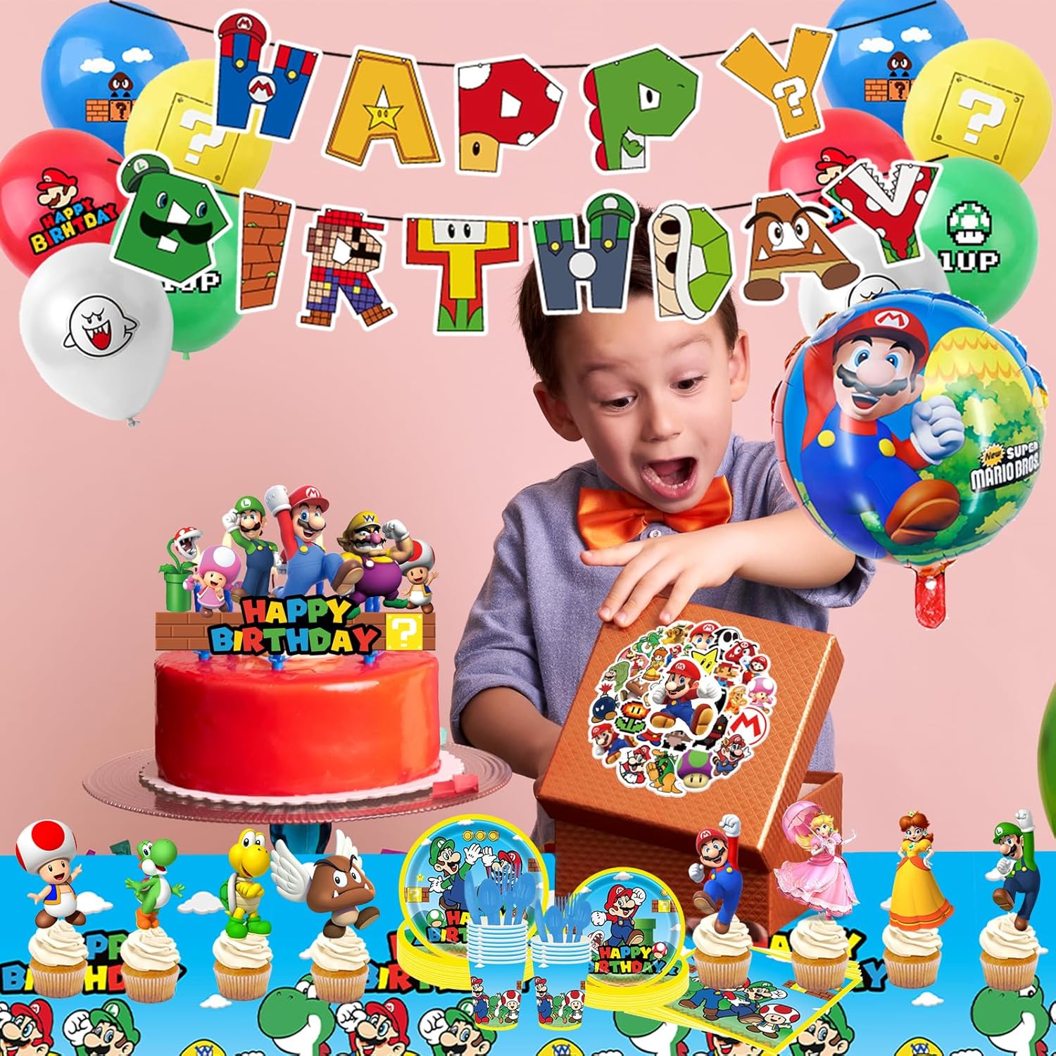 188 PCS Birthday Party Supplies, Party Decorations Includes Balloons, Film Balloons, Plates, Cups, Banners, Knives, Forks, Spoons, Napkins, Stickers, Cake Topper, Cupcake Toppers, Tablecloth