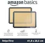 Amazon Basics Silicone, Non-Stick Reusable, Food Safe Baking Mat, Pack of 2, New Beige/Gray, Rectangular, 29.5cm x 42.0cm