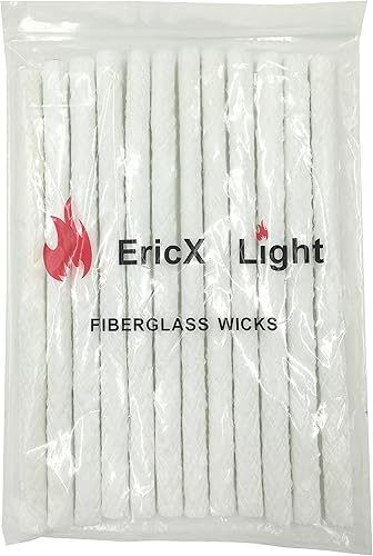 EricX Light Mechas de repuesto para antorcha Tiki, de fibra de vidrio y larga vida – 12 piezas – 0,5 por 9,85 pulgadas