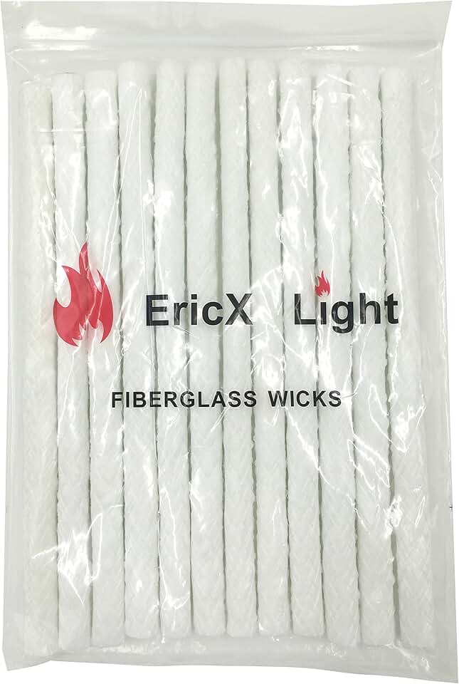 EricX Light Long Life Fiberglass Replacement Wicks for Tiki Torch - 12 Piece - 0.5 by 9.85 Inch