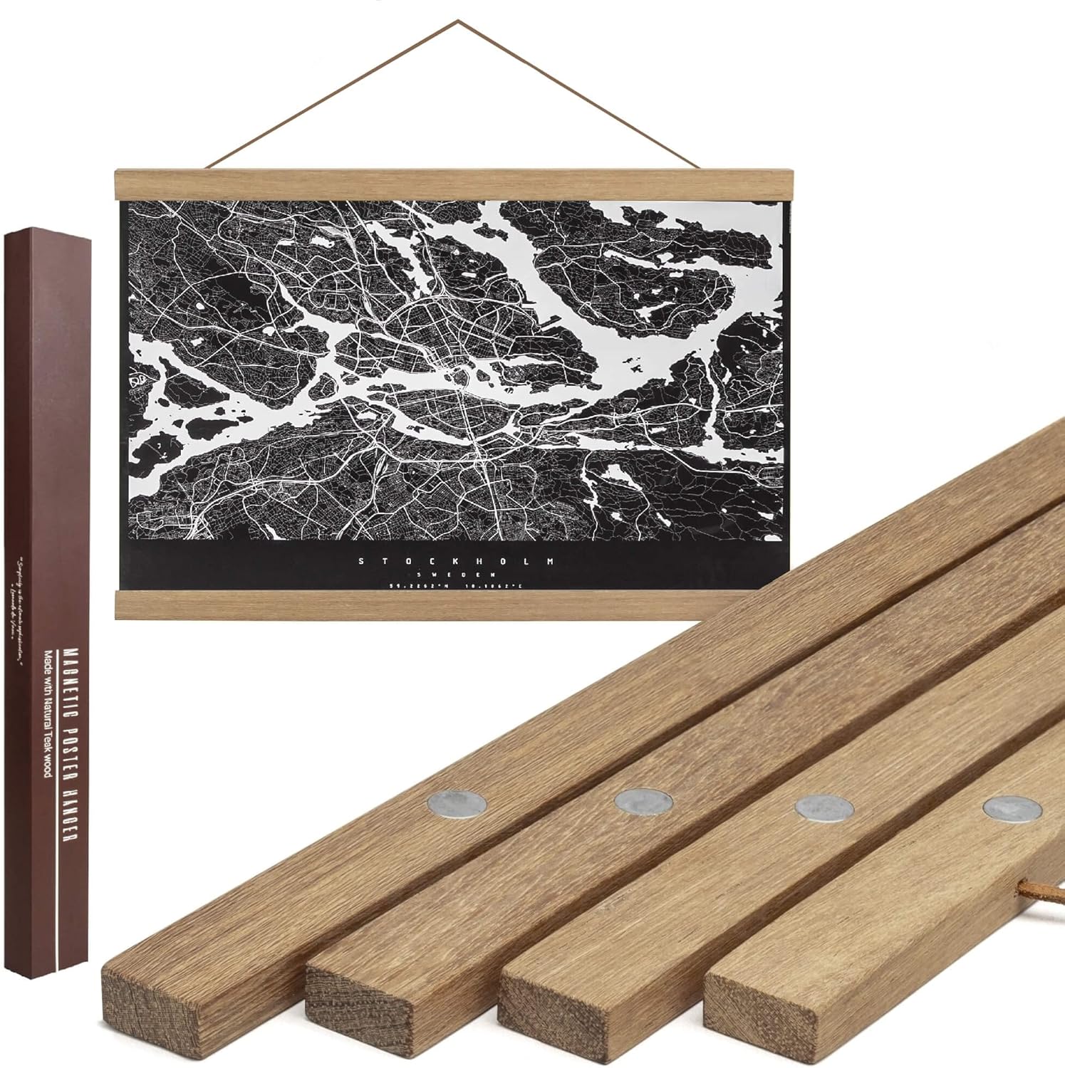 Dacri Home 32" Wide Magnetic Poster Hanger Frame - 32x24 32x48 32x40 Magnetic Frame of Premium Teak Wood, Strong Magnets for Easy Hanging Posters Maps Pictures Prints Scroll Wall Art (32 Inch, Natural Wood) 32” Natural Wood