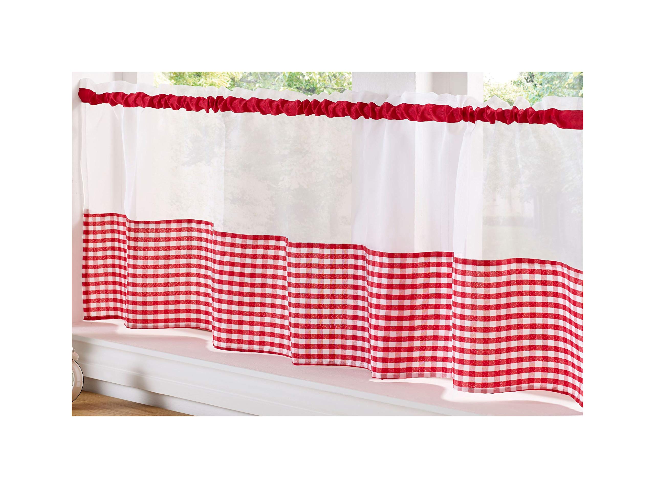 Alan Symonds Gingham Slot Top Voile Cafe Curtain Panel (59" x 18", Red)