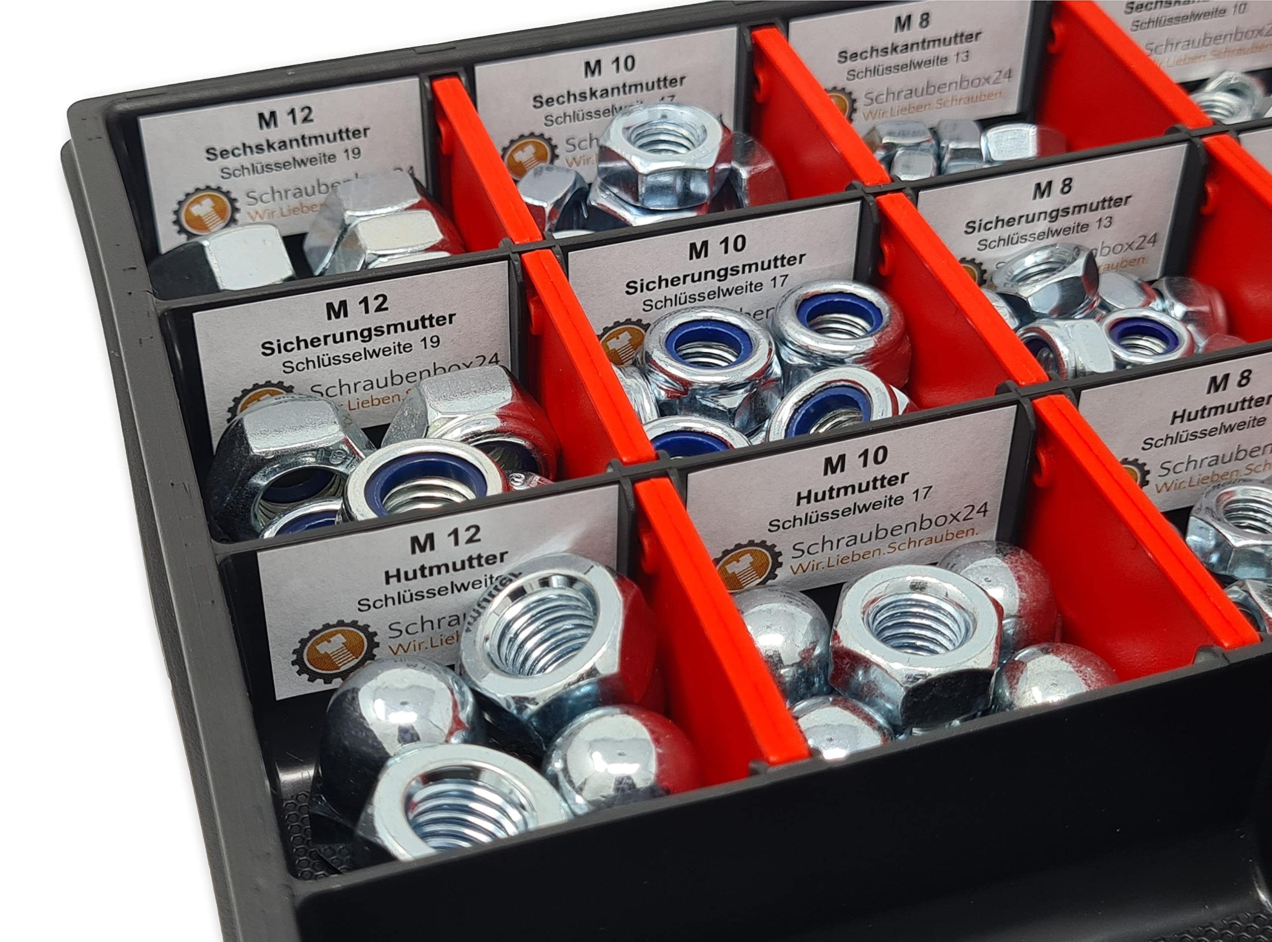 Muttern Sortiment M4-M5-M6-M8-M10-M12 554 tlg. Schraubenbox