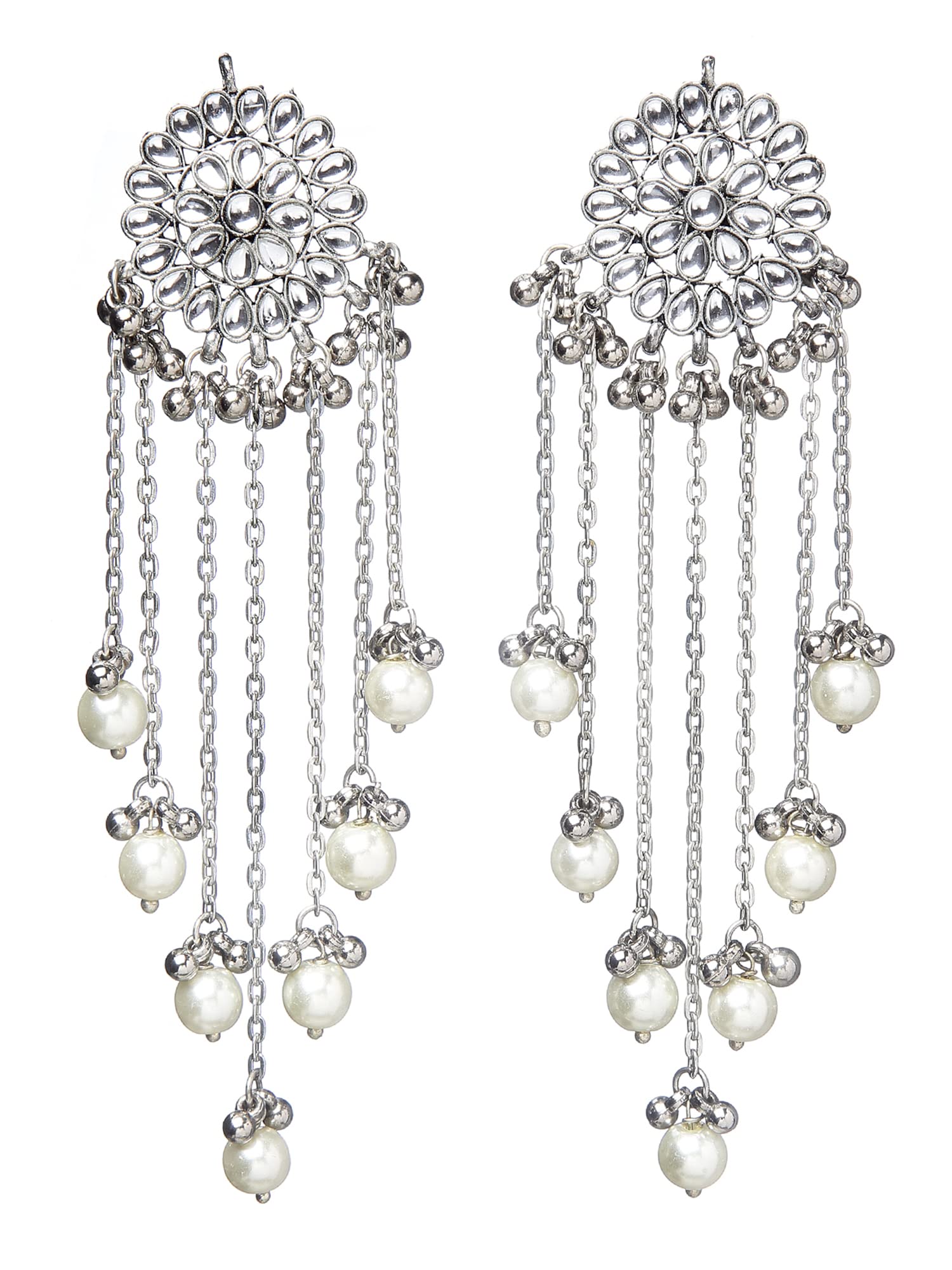 Karatcart Oxidised Silver Kundan Tassel Earrings with Pearl Beads for Women (White) (B09J591339) Amazon Price History, Amazon Price Tracker