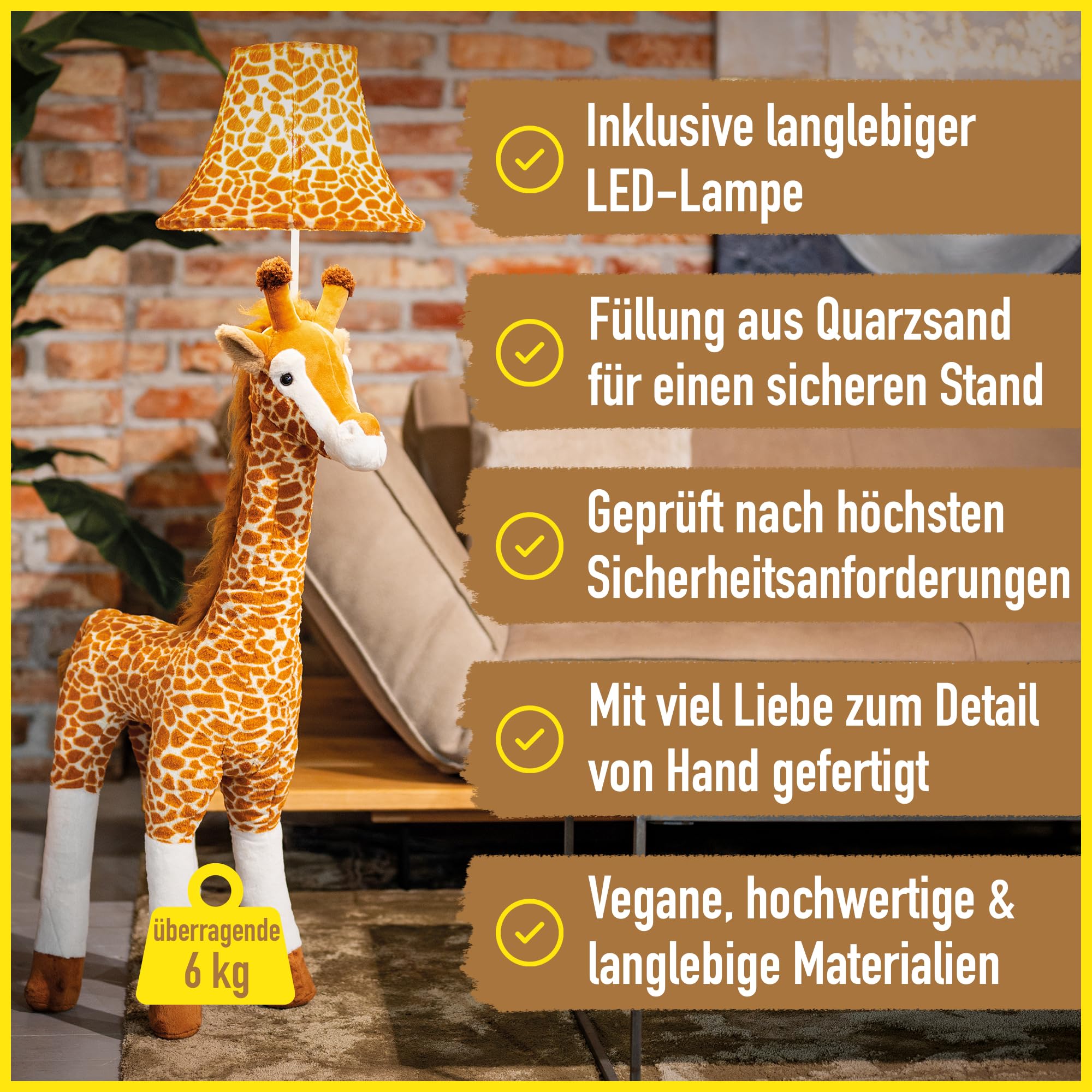 Happy Lamps Raffi die Giraffe LED-Stehlampe 120 cm Kinderzimmer Deko | handgefertigt, kindersicher, ideal fürs Kinderzimmer, Geschenkidee