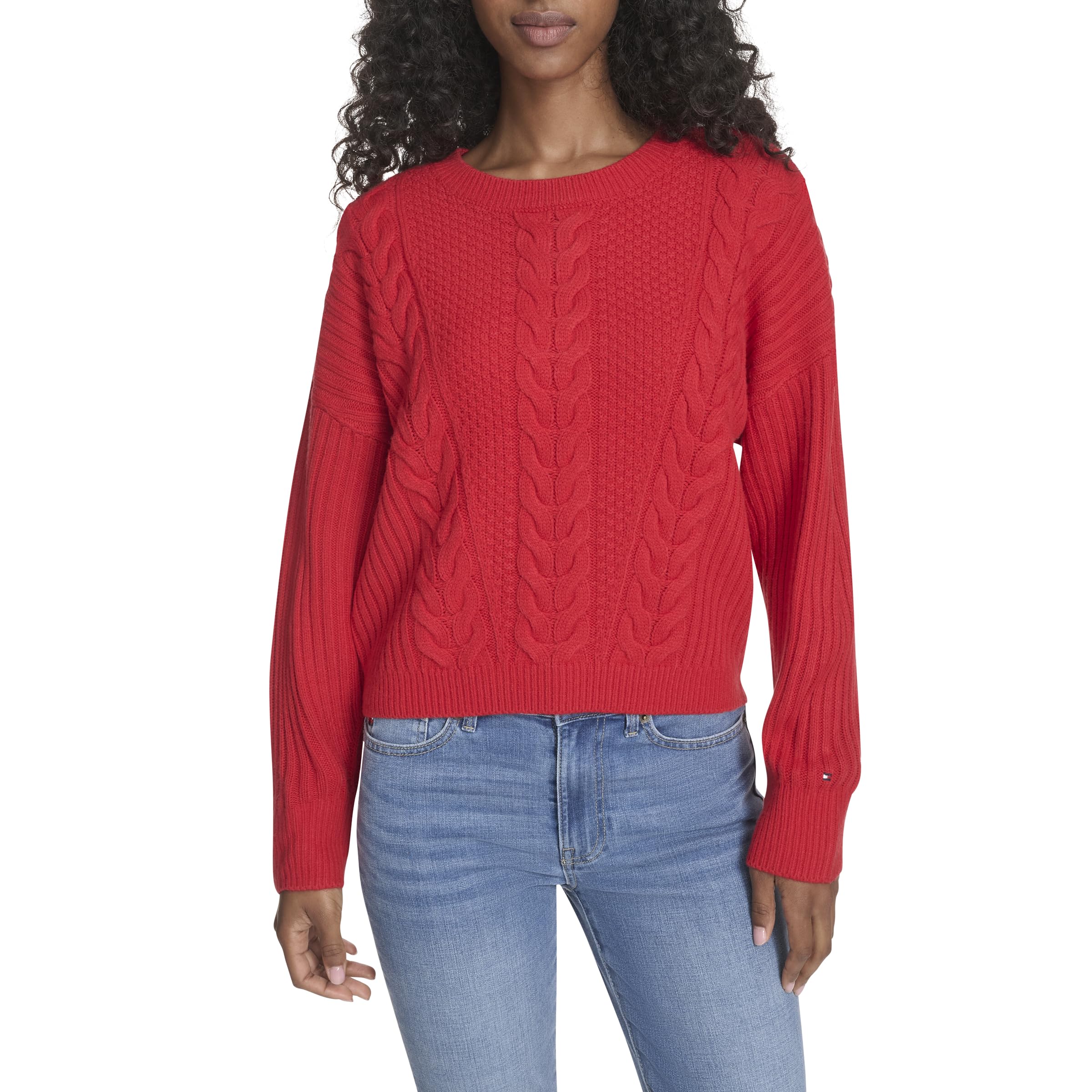 Tommy Hilfiger Women's Solid Crewneck Casual Sweater, Scarlet, L