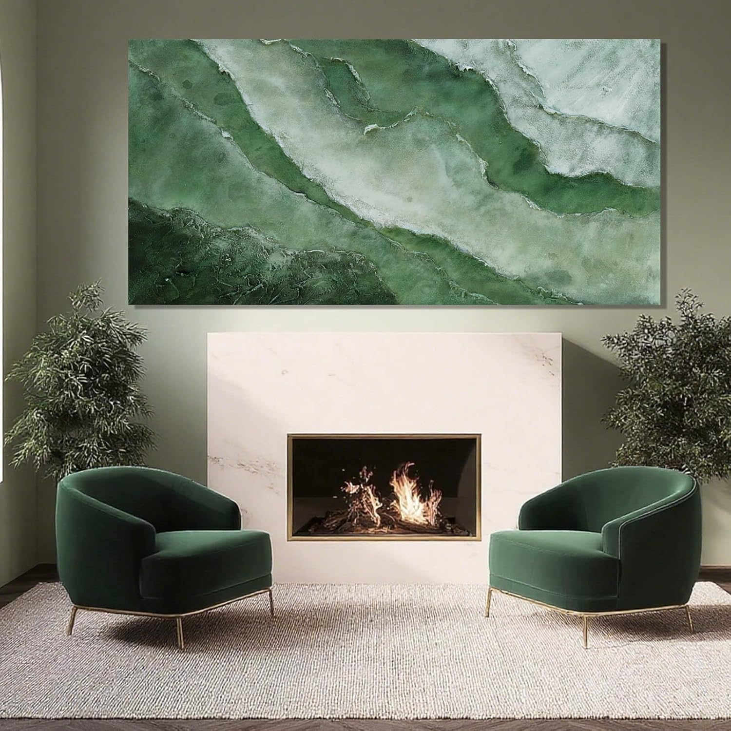 ZENPEE Green Modern Wall Art, Texture Abstract Oil Painting, for Living Room, Wall Decor for Office, 29" x 58" Canvas Painting - Image 3