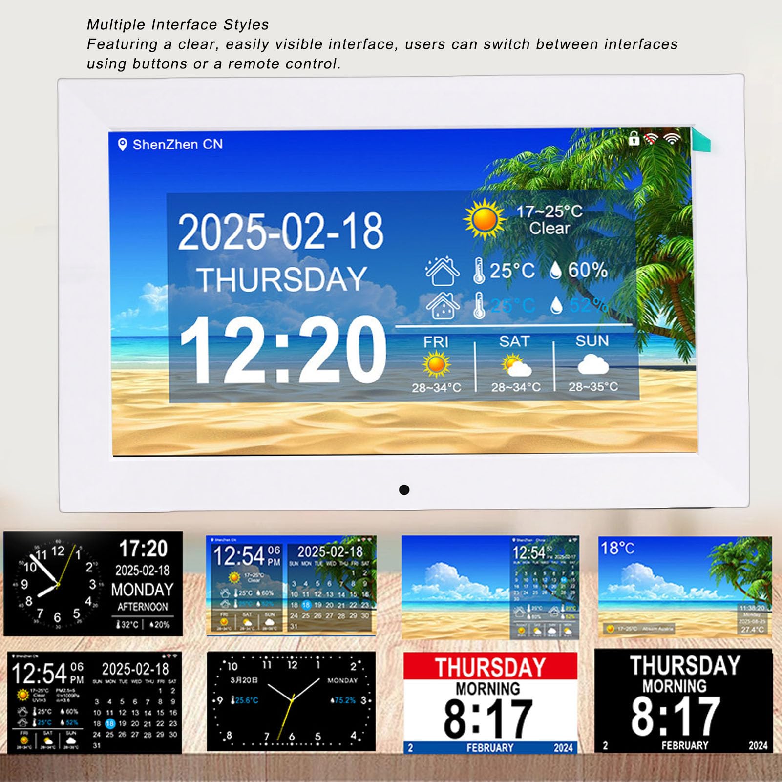 Sxhlseller Reloj Digital WiFi Inteligente, Pantalla de 10 Pulgadas con Clima en Tiempo Real Temperatura y Humedad, for Hogar y Oficina (Enchufe de la UE)