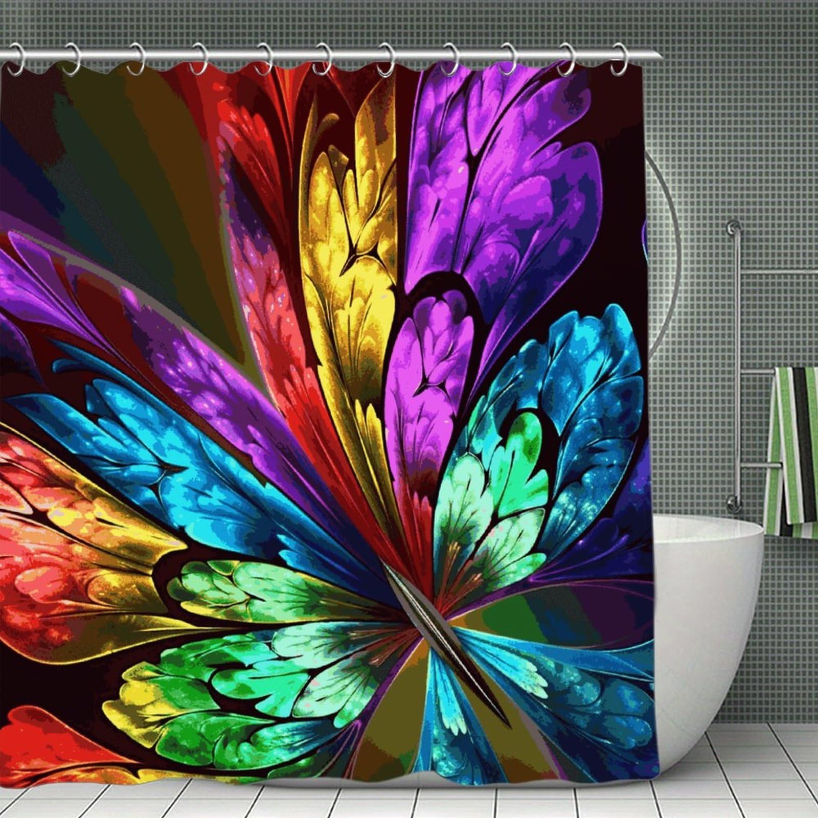 FekiLoot Rainbow Butterfly Shower Curtain Minimalist Thick Bathroom Curtain Washable Modern Bathroom Shower Curtain Heavy Duty Waterproof Cloth Bath Curtain with Hooks 70.8"x70.8"