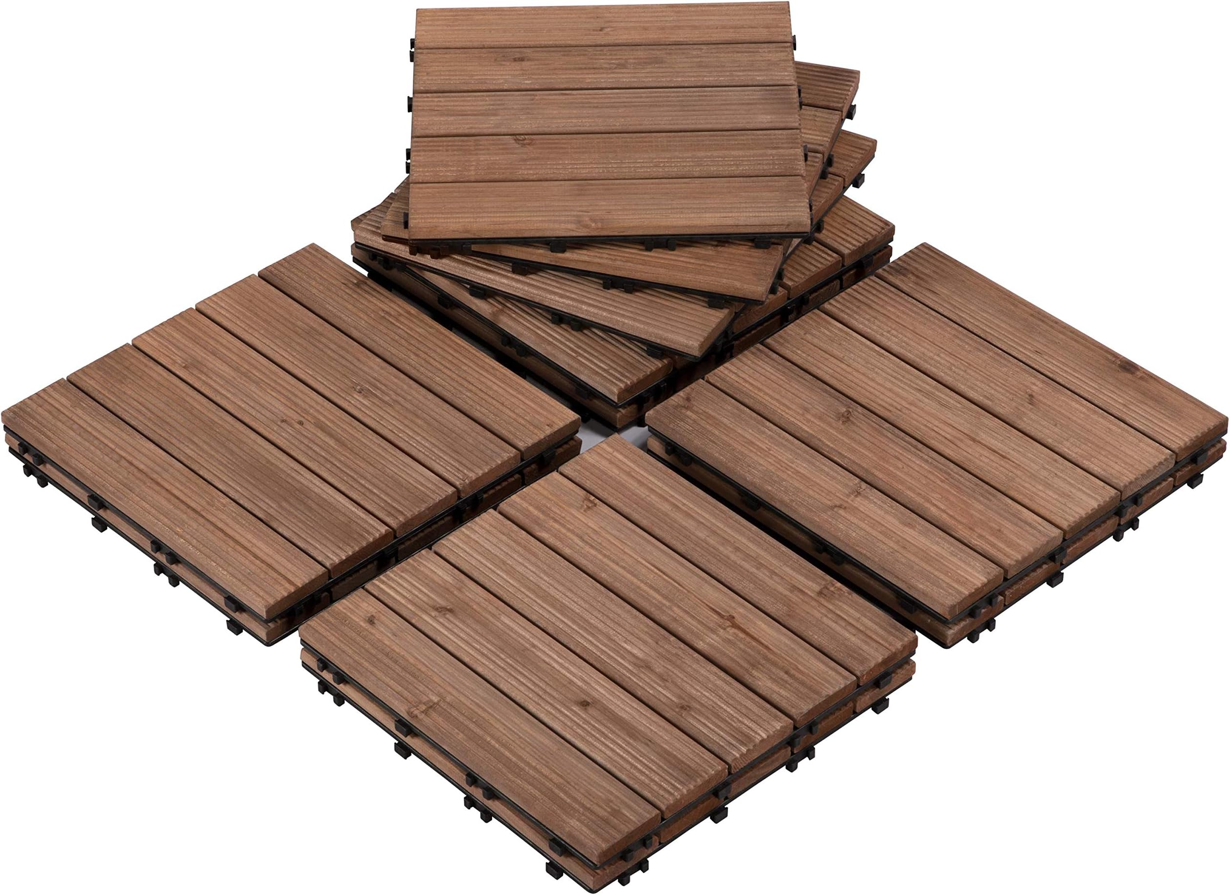 Yaheetech 110pcs Patio Deck Tiles Composite Decking Floor Tiles 12 x 12in Interlocking Fir Wood Indoor Outdoor Patio Garden Deck, Brown