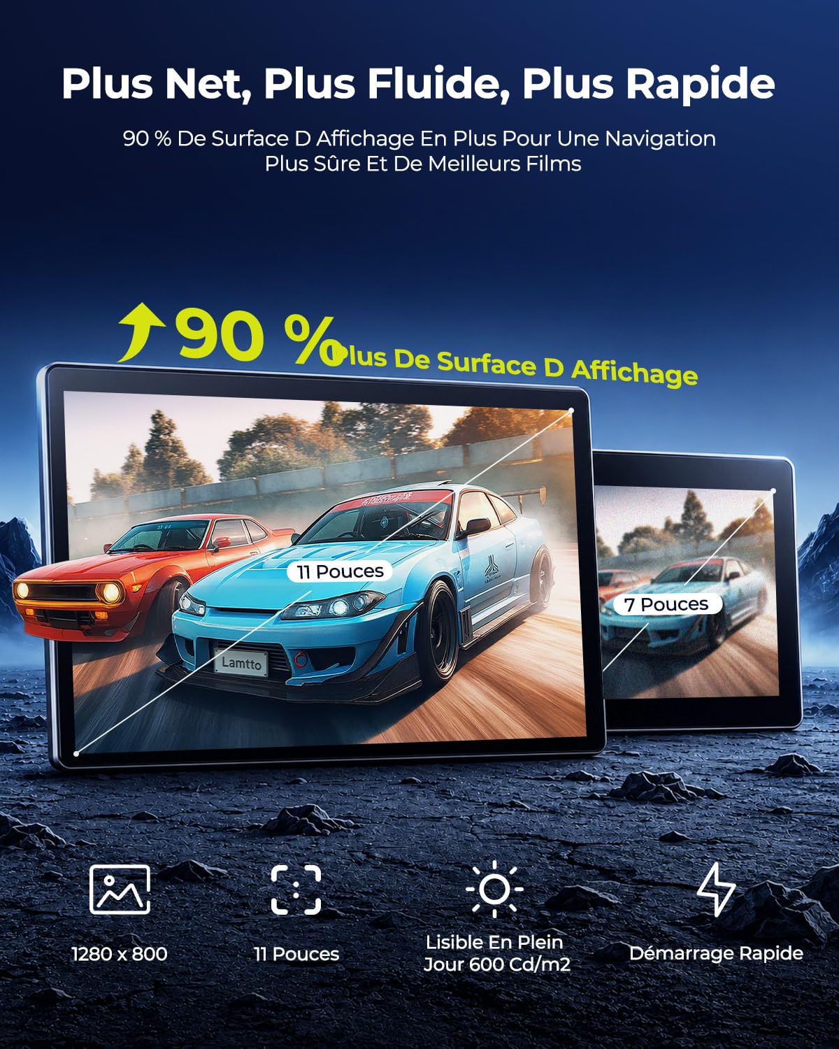 LAMTTO Écran CarPlay Voiture sans Fil 11 Pouces avec APPs Youtube TikTok Portable pour Apple CarPlay & Android Auto avec Caméra de Recul/Navigation/Écran Tactile in-Cell/Assistant Vocal/OTA/Bluetooth