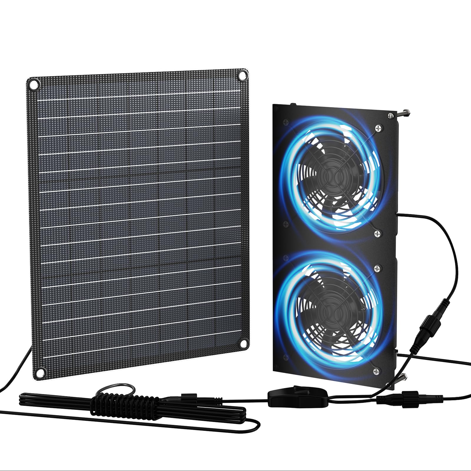FlexSolar 12W Solar Powered Fan, 2 Pack IP65 Waterproof 11In Solar Greenhouse Fan wtih 6.6 Ft