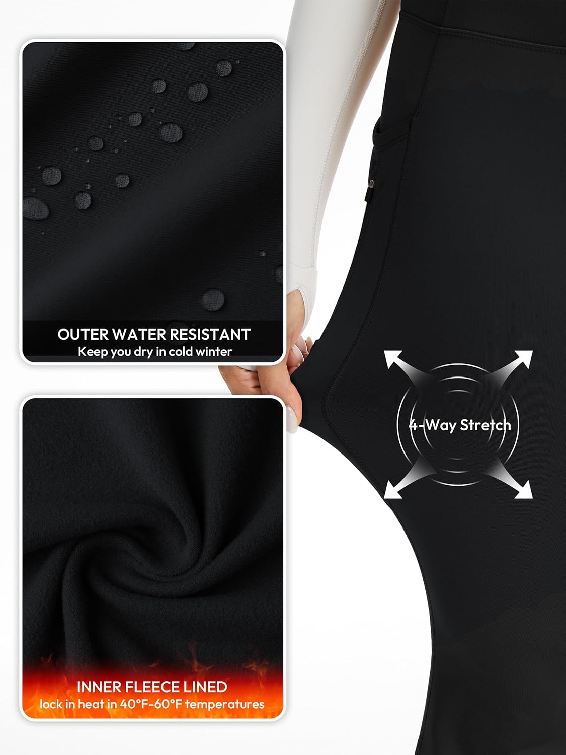 Tall Womens 32/34/36 Inseam Fleece Lined Leggings Thermal High Waisted Yoga Pants 3 Pockets Winter Warm Bottoms - Image 5