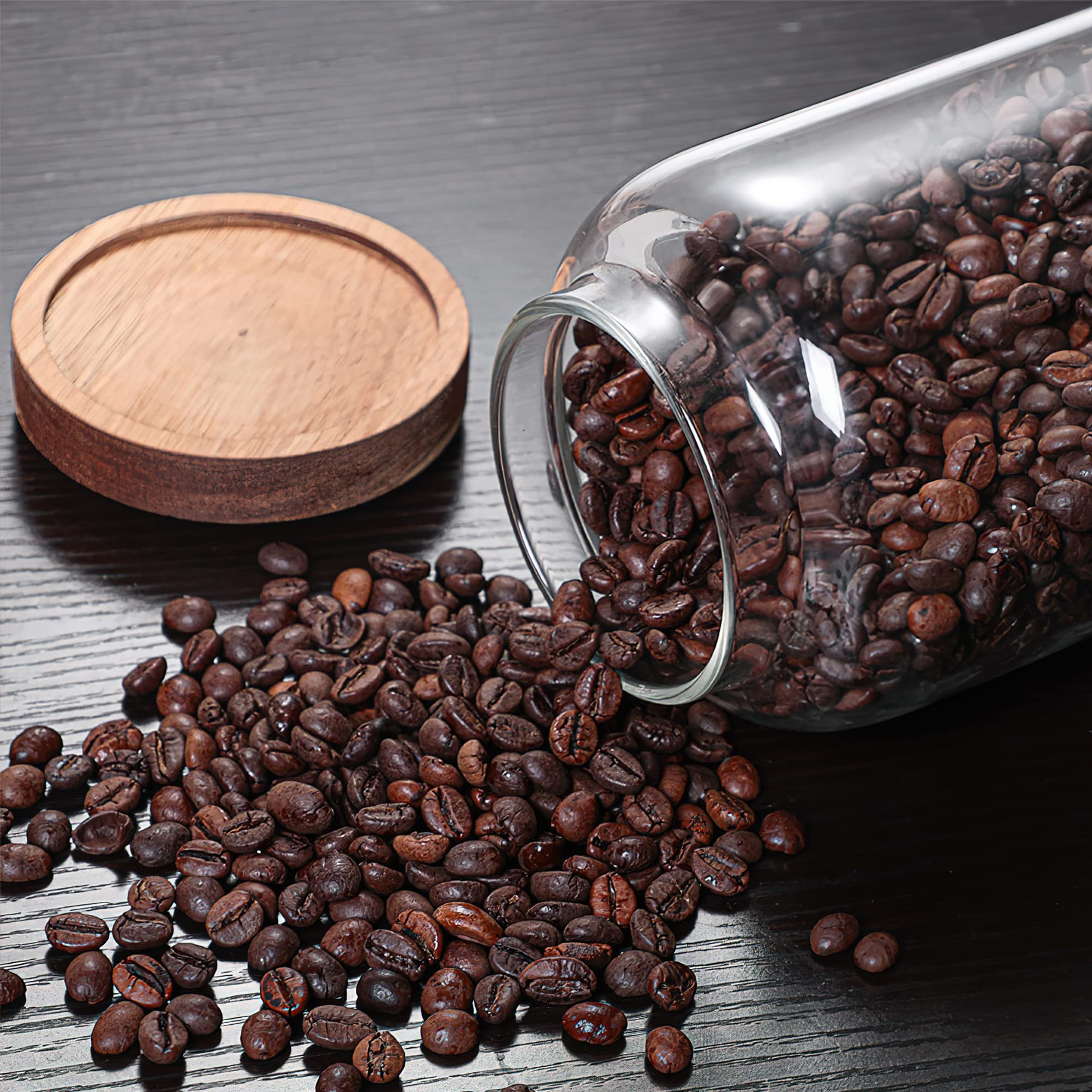 MOLFUJ Récipient De Rangement En Verre Avec Couvercle Torsadé En Bois