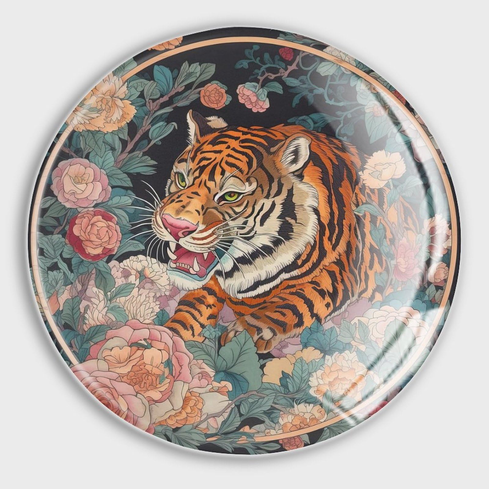 Chinoiserie - Imanes de cristal para refrigerador, diseño de tigre, flores, pequeños imanes asiáticos chinos para pizarra, nevera, cocina, oficina, 4 unidades