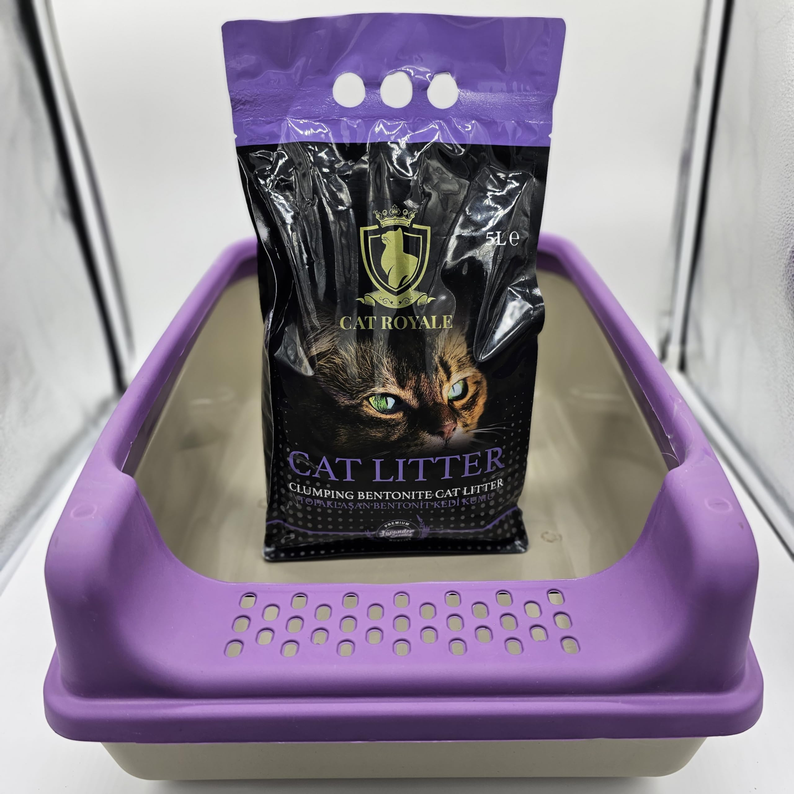 Lettiera agglomerante al profumo di lavanda, 5 l, bentonite naturale, 99,5% senza polvere, grumi rapidi e solidi, alto assorbimento, basso tracciamento, freschezza di lunga durata