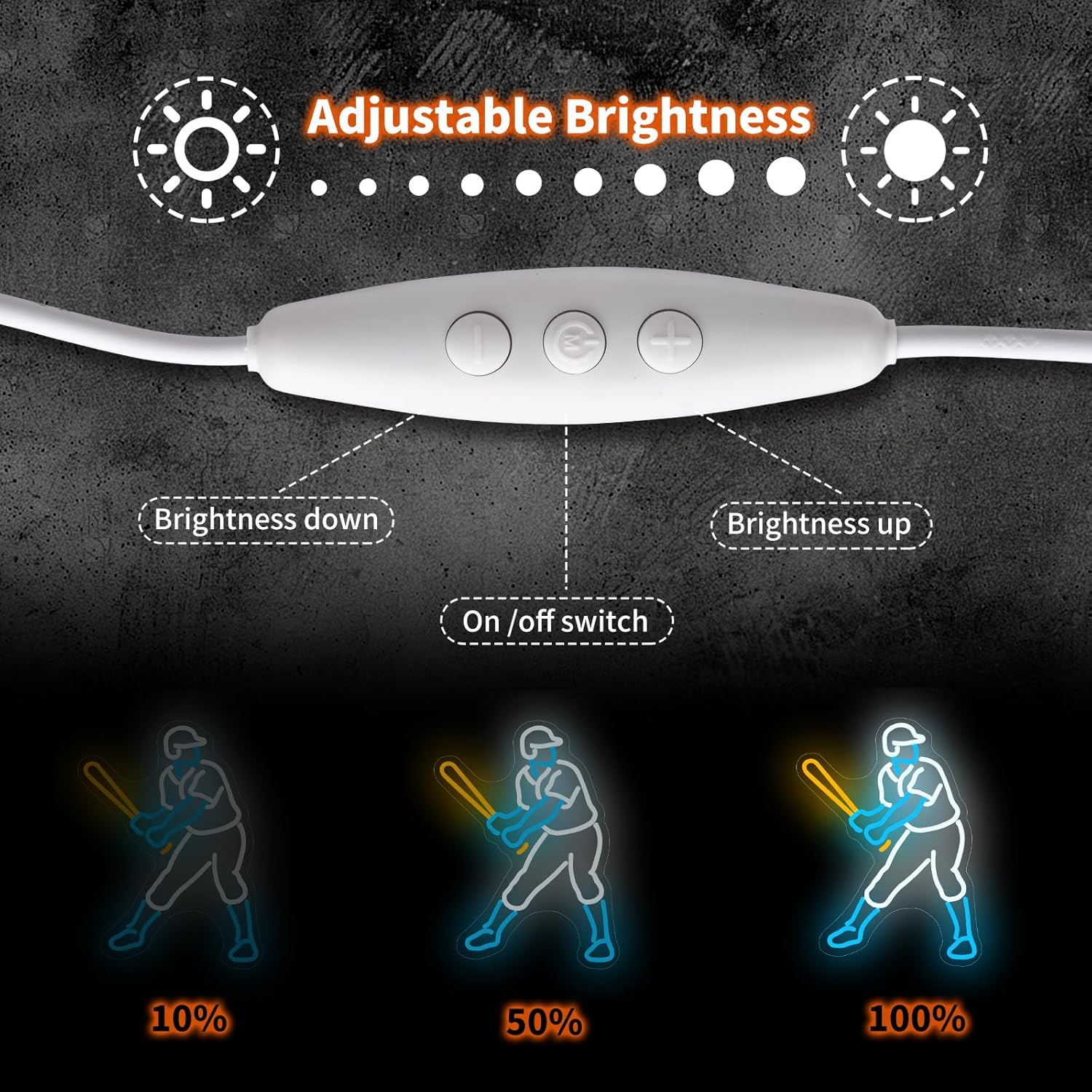 Baseball Player Neon Sign - Dimmable LED Baseball Light & Wall Decor for Boys Bedroom, Man Cave & Party | Gift for Men, Boys & Kids (Classic White, 16.7x13") - Image 3