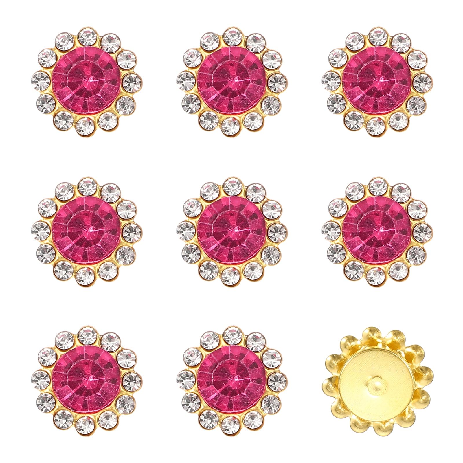 YELARXI 120Pcs 12mm Sew on Flower Rhinestones Crystal Glass Gems, Flatback Claw with Metal Base Crystals for Sewing Clothes Shoes Jewelry Belt Accessories, Rose Red
