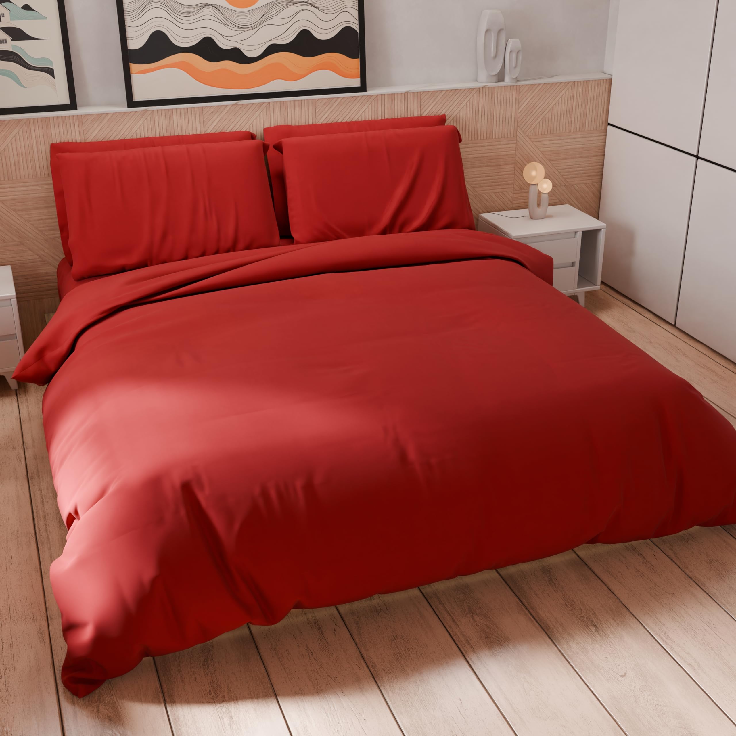 PETTI Artigiani Italiani - Double Duvet Cover, Microfibre Duvet Cover and Pillowcases, Solid Red, 100% Made in Italy