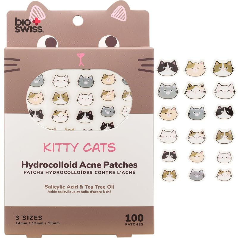 Adesivos hidrocoloides para rosto BioSwiss Kitty Cats, 100 unidades