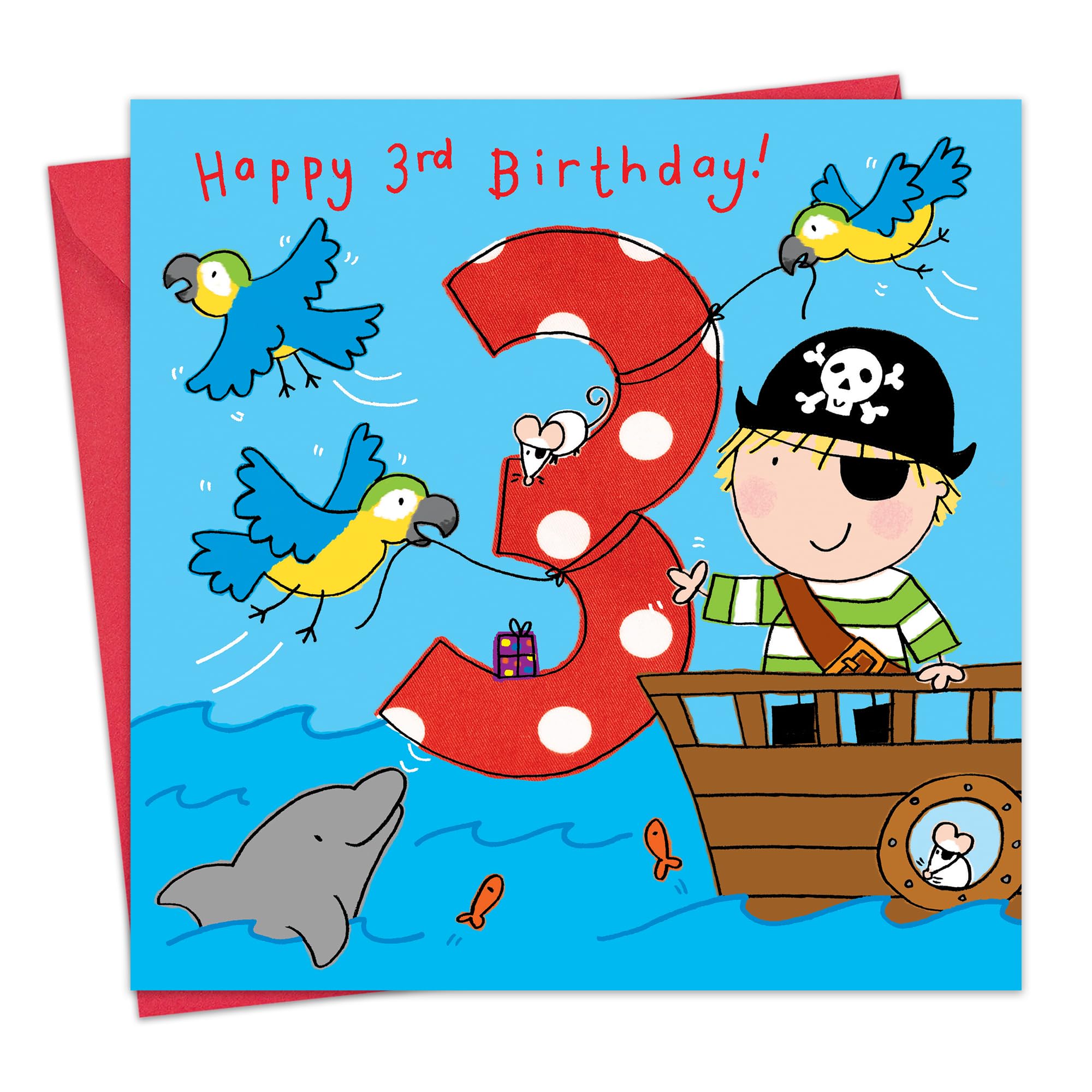 Twizler 3rd Birthday Card Boy Pirate - Age 3 Birthday Card - Boys Birthday Card Age 3 - Happy Birthday Card 3 Year Old Boy - Childrens Happy Birthday Cards Boy - Card Age 3 Boy