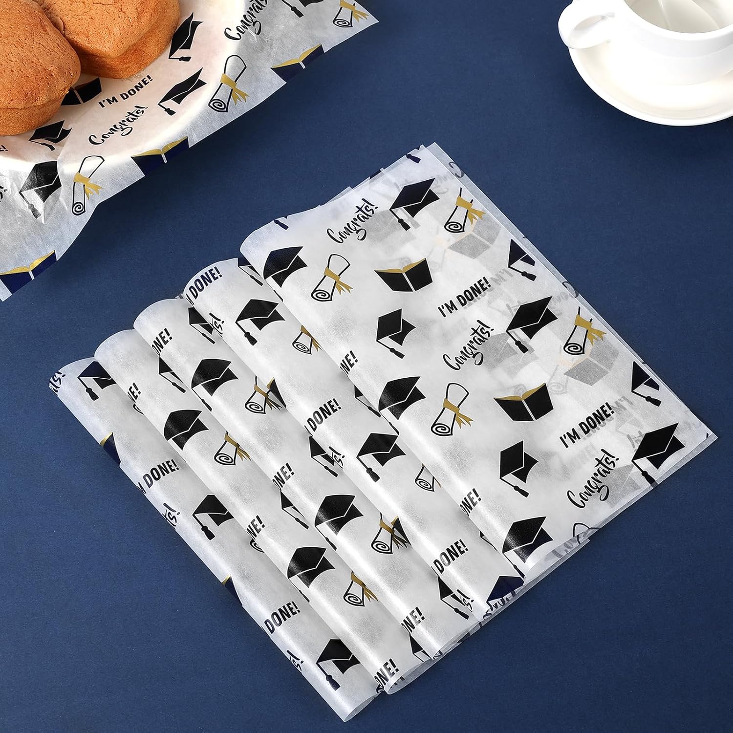 150 Pcs 2026 Graduation Wax Paper Sheets for Food Deli, 9.8 x 8.3 inch Graduate Cap Diploma Scroll Book Patterns Greaseproof Wrapping Paper for Sandwich Picnic Graduation Supplies (Black)