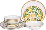 Ensembles de vaisselle à la mélamine... 12pcs Plaques et bols de mélamine 4,Articles de dîner en intérieur et en extérieur, serti de citron