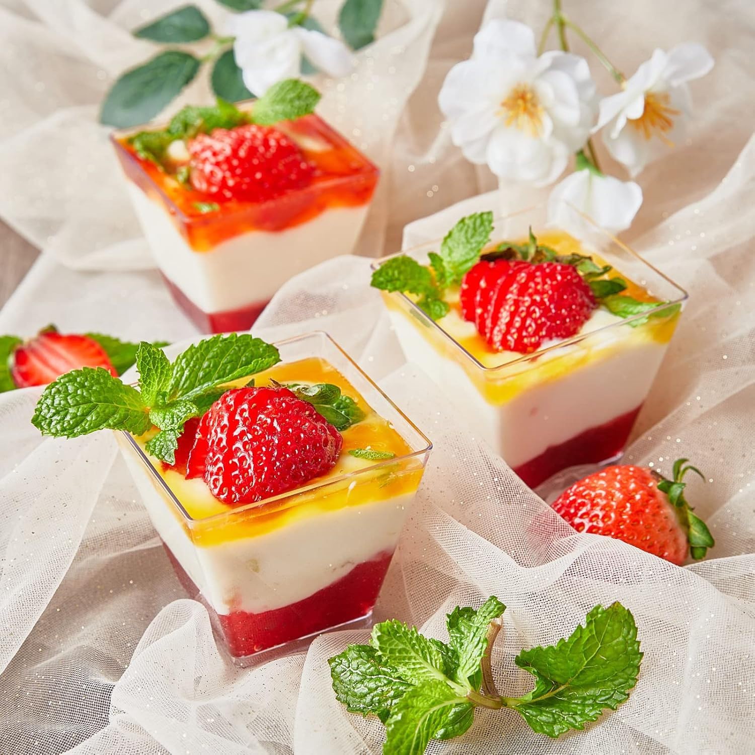 50 Pcs Tasses à Dessert 60ml Avec Cuillères - Mini Verrines Réutilisables Plastique - Idéal Anniversaire & Fêtes